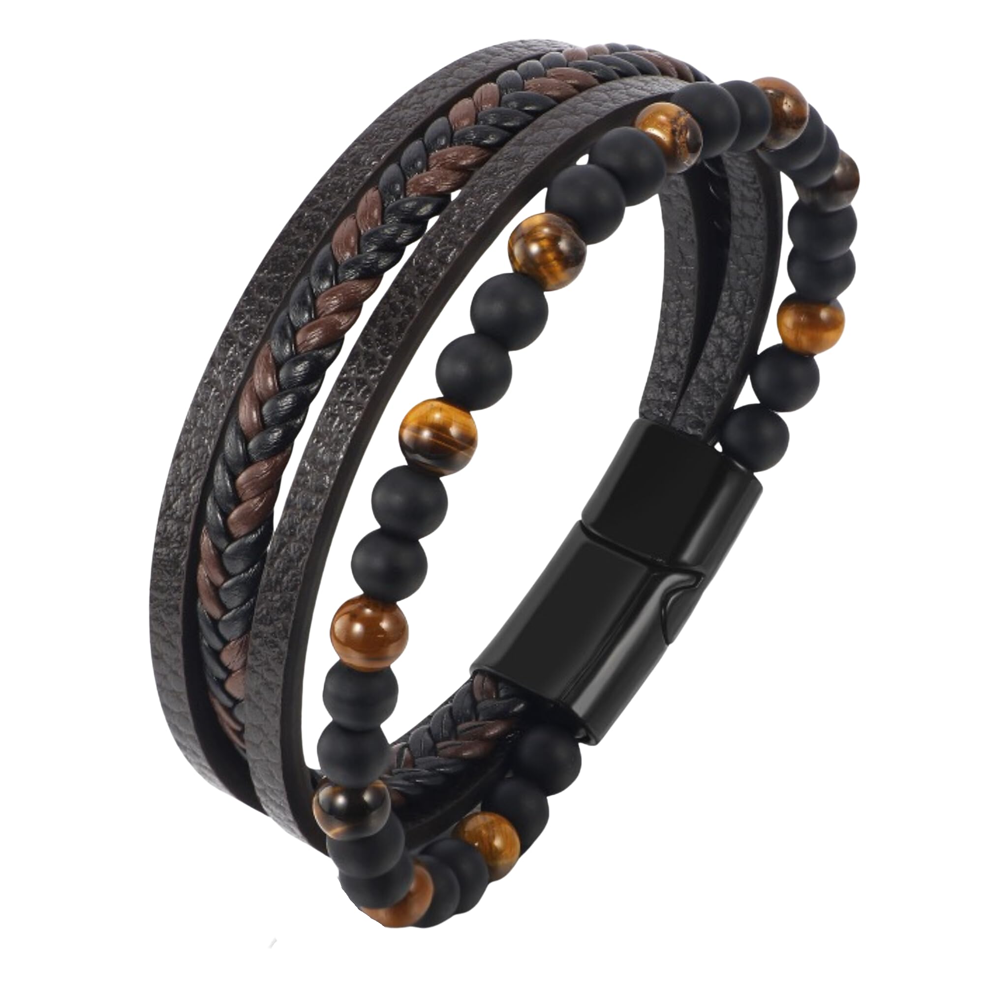Mandarinmelon Pulsera Hombre de Cuero Auténtico Trenzado y Tejido a Mano. Pulseras Hombre con Cierre de Acero Inoxidable. Brazalete para Hombre de Piel de Vaca. Pulsera Ancha c/Cierre Magnético. Pulseira Homem …