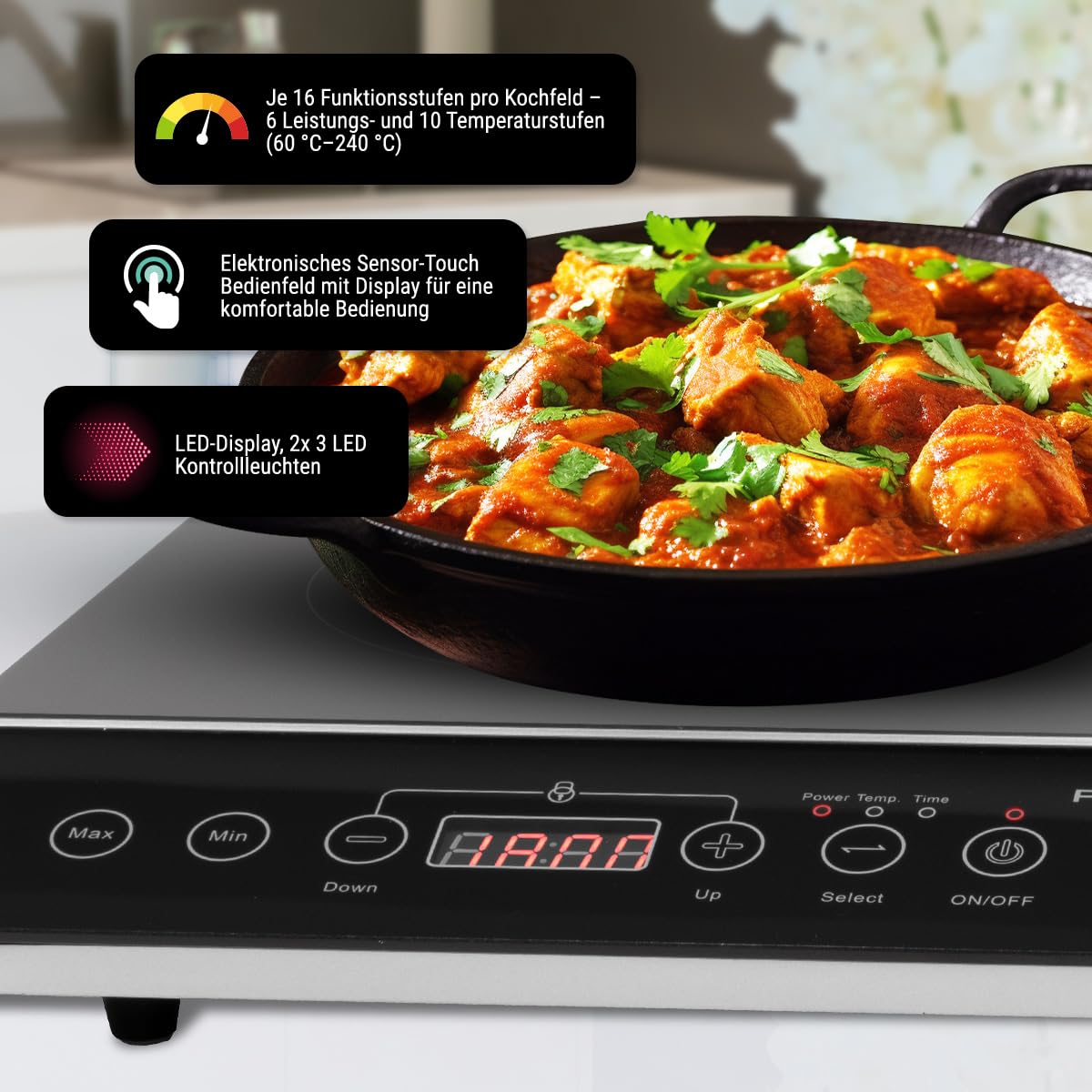 Proficook DKI 1067 Placa de inducción doble portátil, 10 niveles de temperatura, 3500 W, Negro