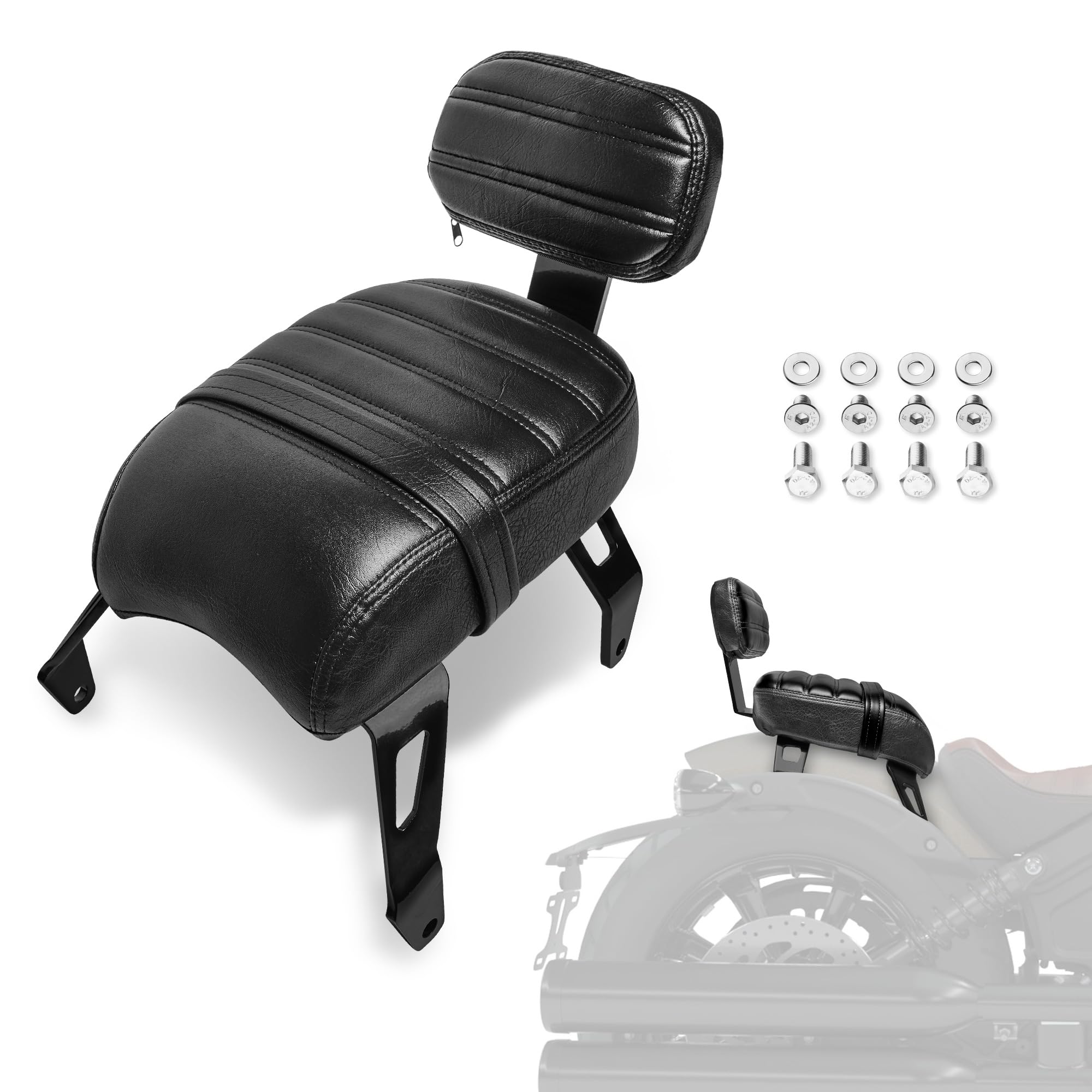 Motorcycle Passenger Seat w/Lower Backrest Detachable Rear Sissy Bar Replacement For Indian Scout Bobber ABS Rogue 2018-2024 Accessories(Black Style)