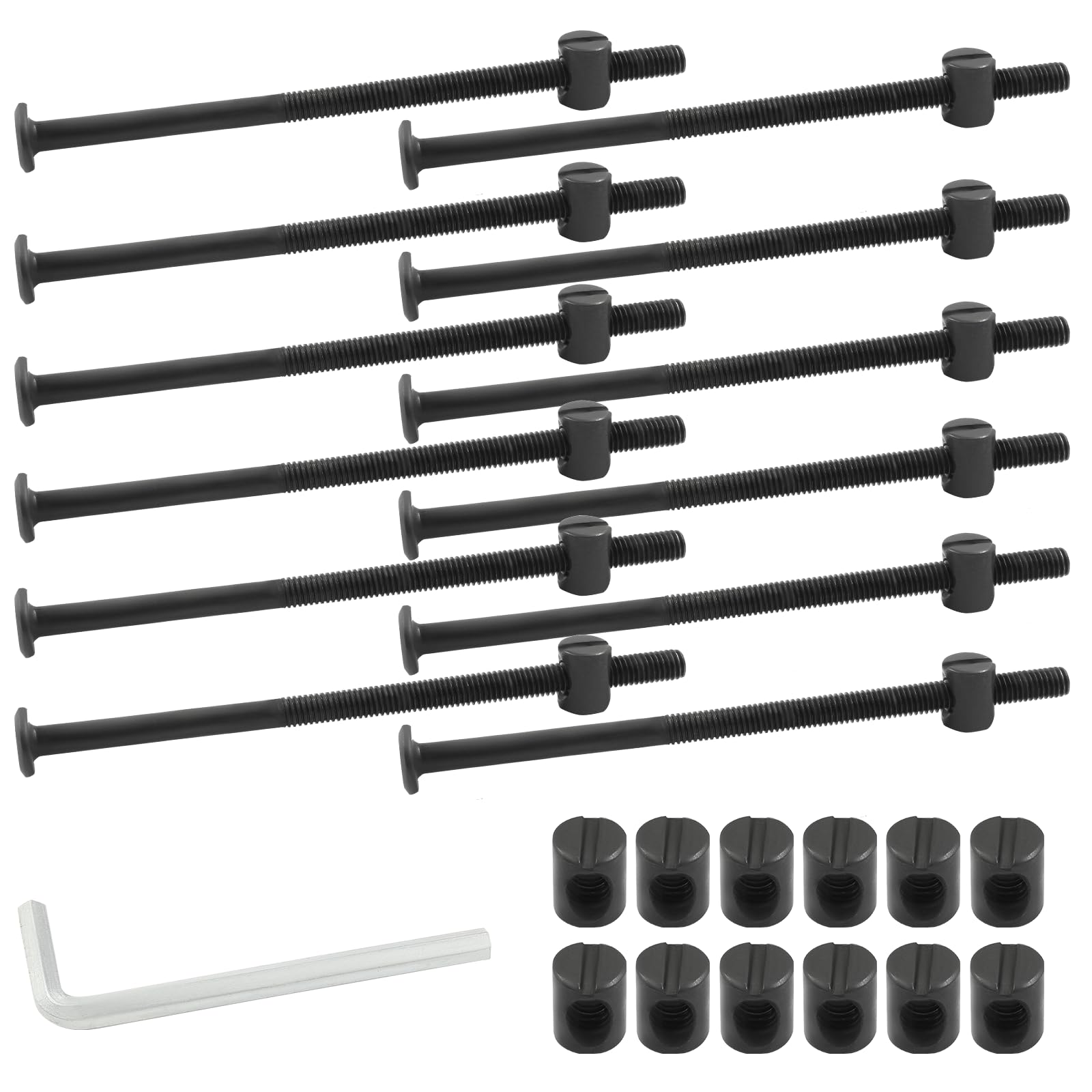 Biaungdo M6 x 120mm Bunk Bed Bolts, Hex Drive Socket Furniture Barrel Screws Bolt Nuts Furniture Crib Baby Bed Bolt with Wrench(Black, 12 Pcs)