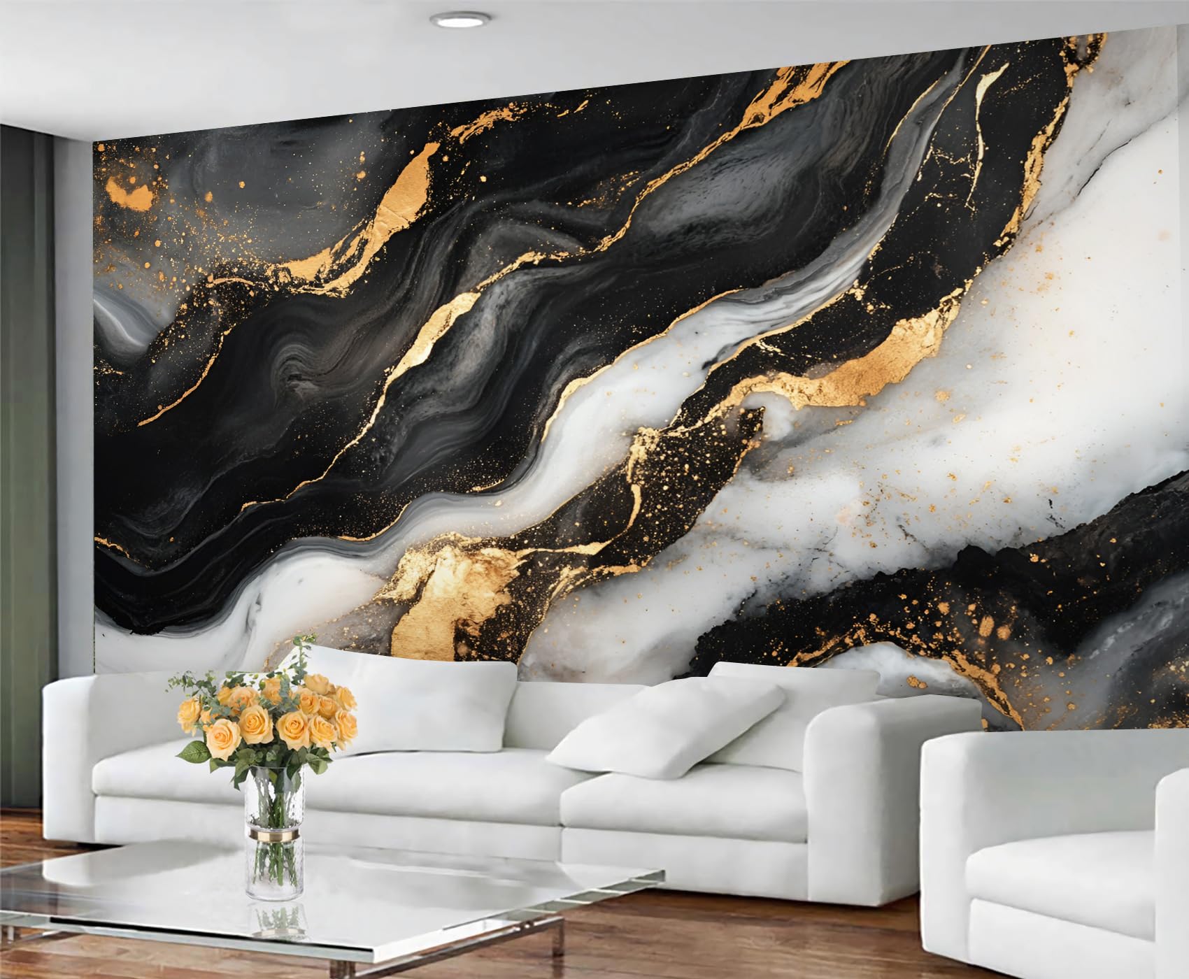 GIVLWF Wallpaper - Marble Home Decor & Mural, Black & Gold Marble Bedroom Wallpaper, Light Luxury Wall Paper for Living Room, Large Wall Mural (Not Self-Adhesive)