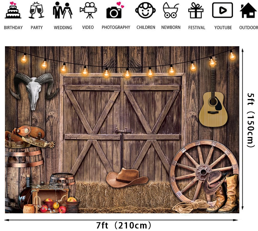 Toile De Fond Cowboy Occidentale 2,1x1,5m - Grange En Bois Rustique Pour Fête Western & Cabine Photo