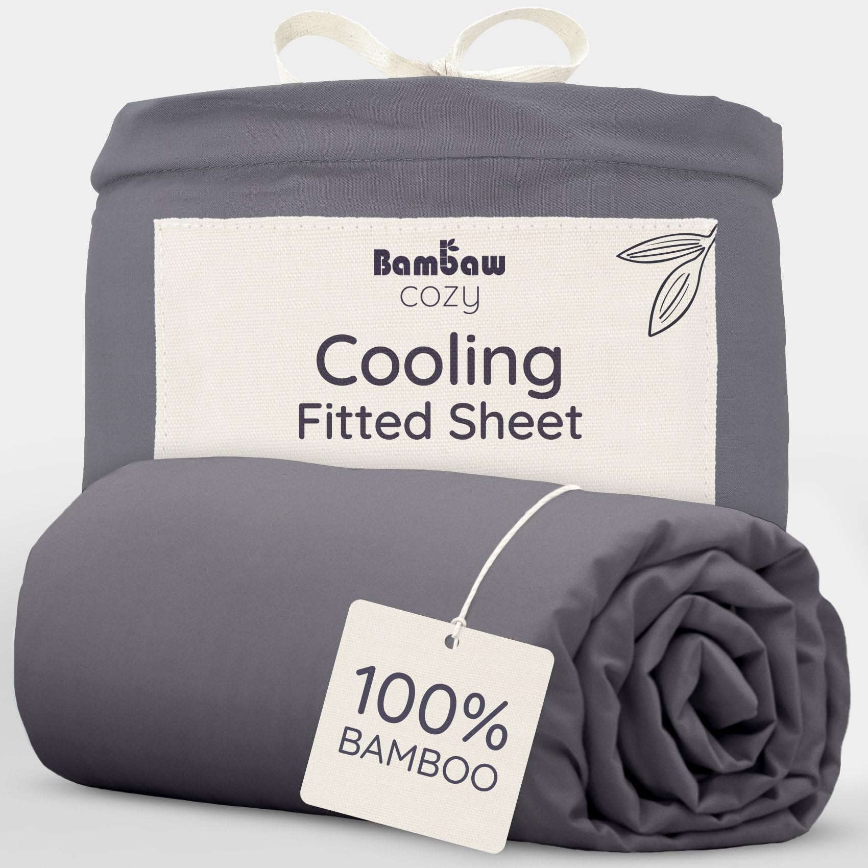 Bambaw Charcoal 100% Bamboo Fitted Sheet 160X200 Cm, Deep Pocket 35 Cm, Super Soft Bedding Sheets 160X200 Cm, Bedsheet Bamboo Fibre, Summer Cooling Bedding For Night Sweats, 160 X 200 Fitted Sheet (Charcoal)