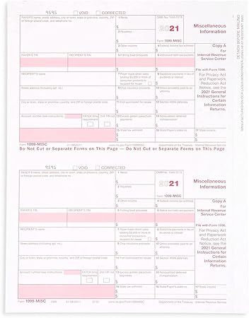 Amazon Com 100 Copy A 1099 Misc Federal Laser Income 100 Form 21 Tax Forms Office Products