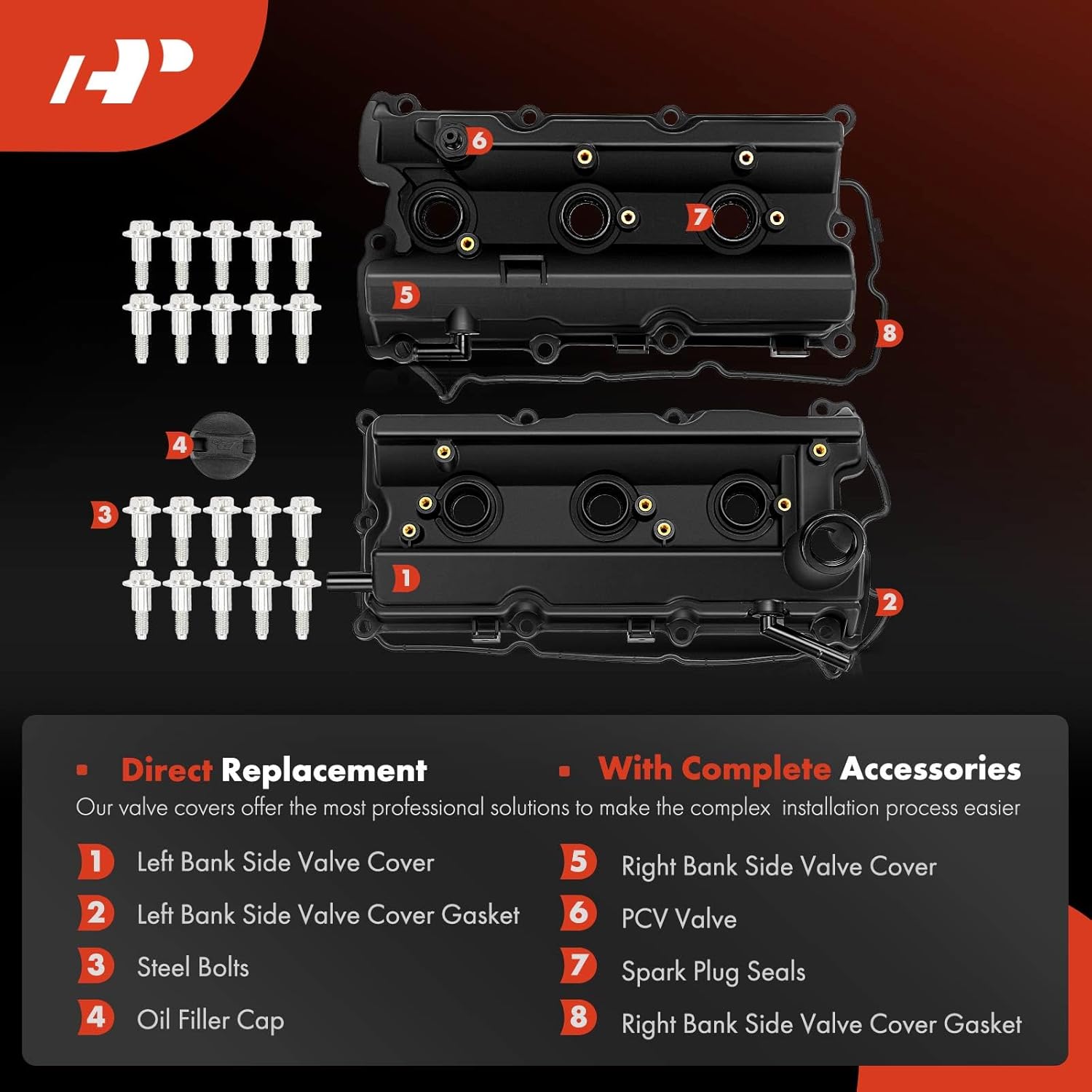 A-Premium Left and Right Engine Valve Cover Kit with Gasket & Bolts Compatible with Nissan 350Z 2003-2008 & Infiniti FX35 2003-2008, G35 2003-2007, M35 2006-2008, V6 3.5L VQ35DE