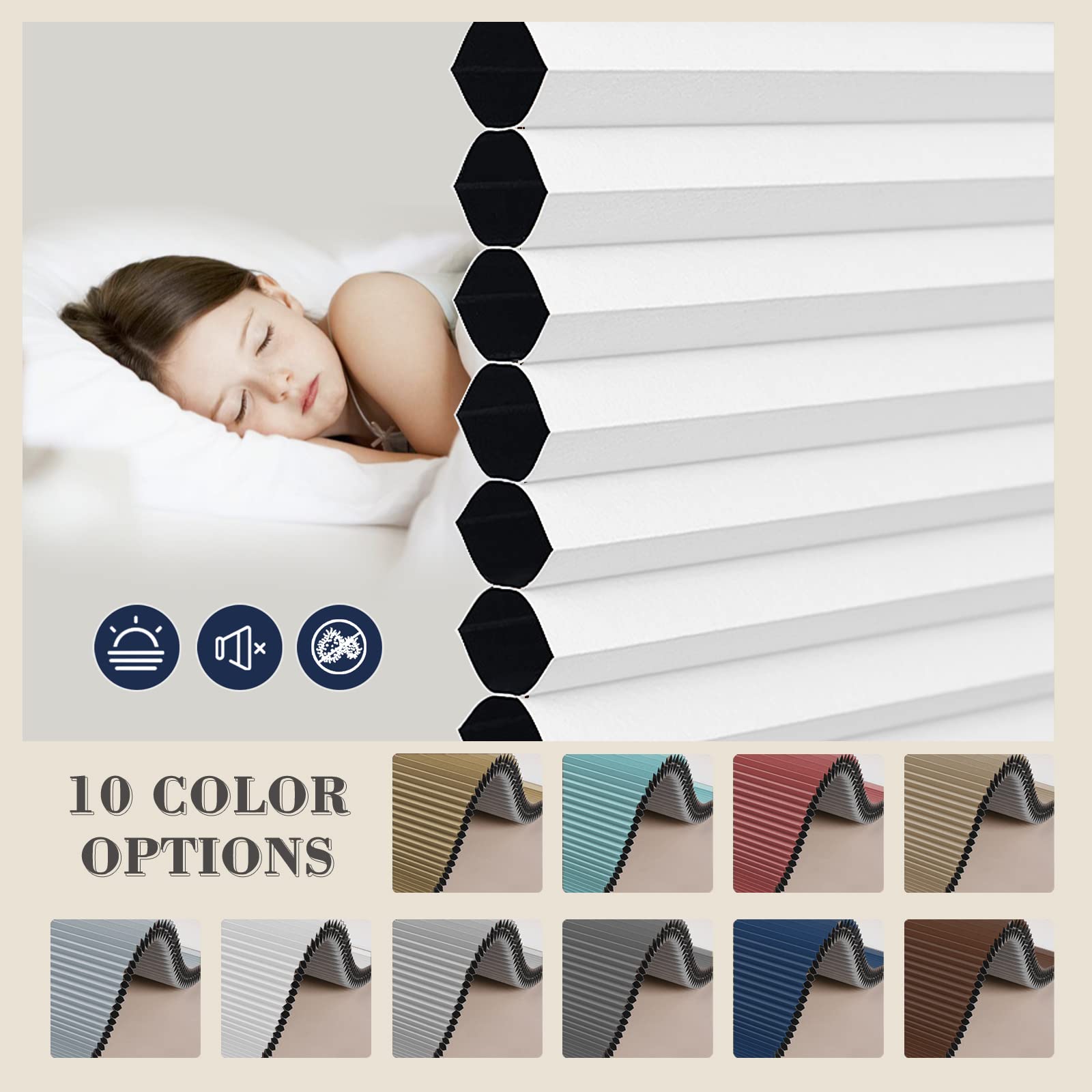 No Drill Honeycomb Blinds For Window, Blackout Cordless Cellular Shades, No Tools, Easy To Install, Polyester Cellular Blinds For Home, Office, Dark Grey - View #5