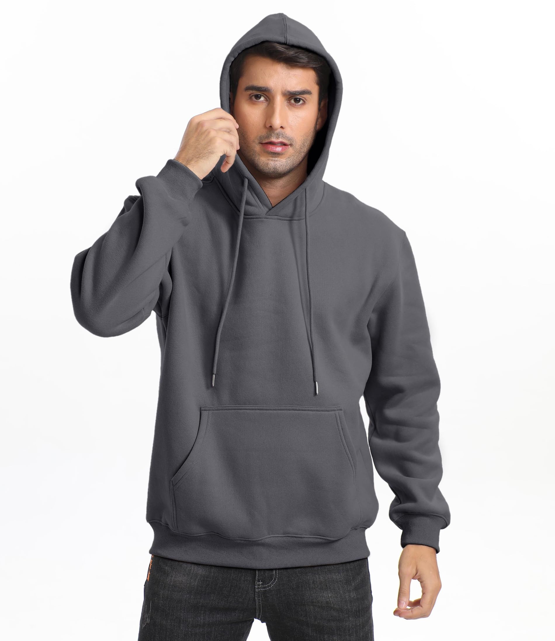 Jhsnjnr Felpa con cappuccio da uomo foderata in pile a maniche lunghe, con tasca, coulisse, tinta unita