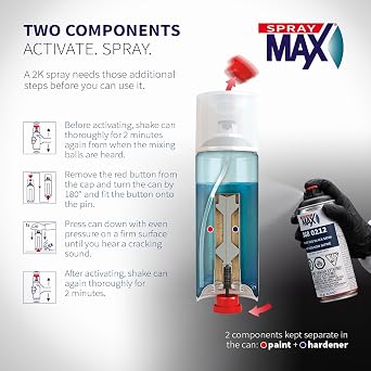 SprayMax 2K Topcoat Hot Rod Satin Black | 2K Automotive Satin Black Spray Paint for Cars, Metal & Plastic | Durable Semi-Gloss Finish, Chemical & Weather Resistant | Professional Grade 12 oz