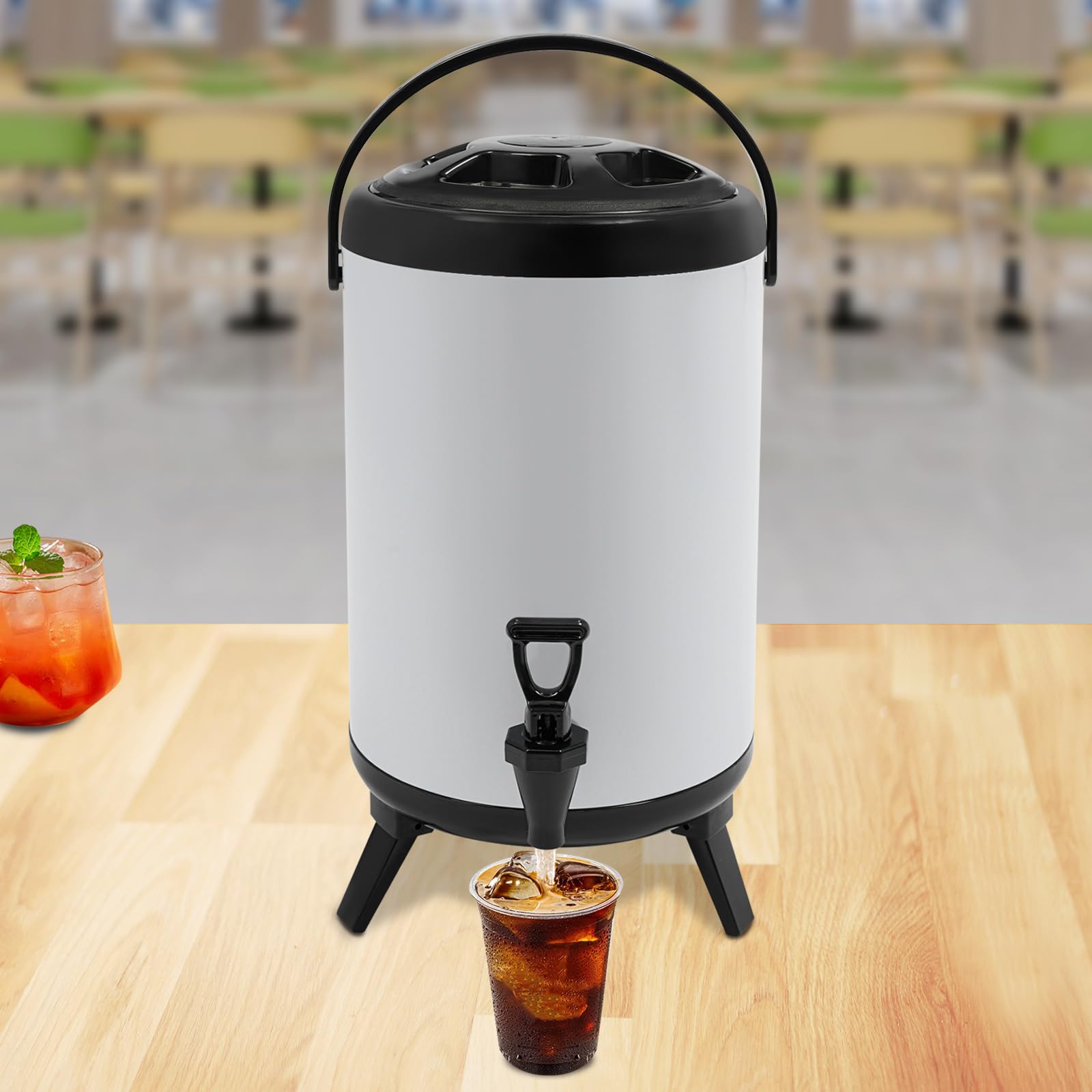 Termo de 10 litros con boquilla – Dispensador de bebidas aislado para bebidas calientes y frías (blanco) – Jarra de acero inoxidable con doble aislamiento – ideal para limonada, té helado y café