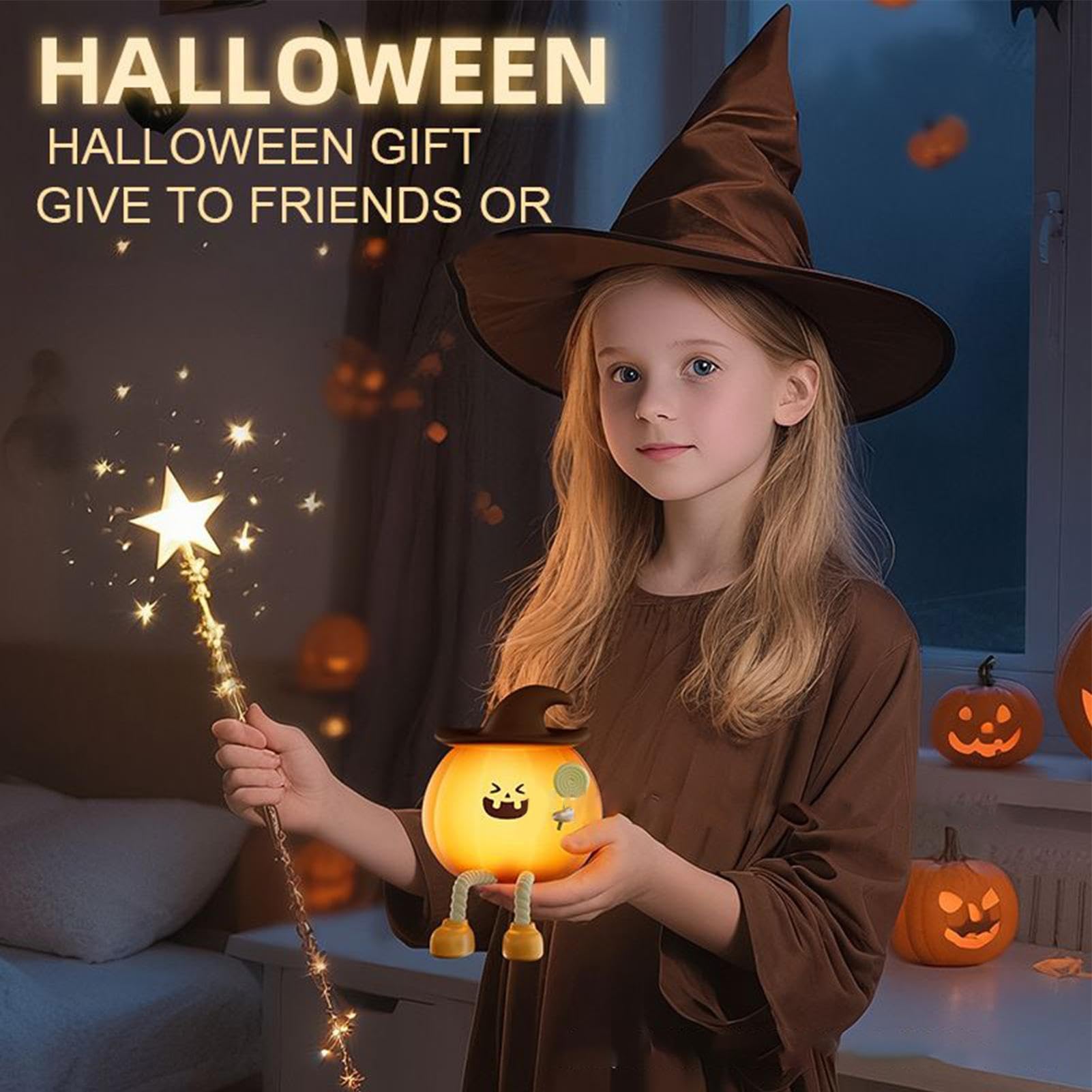 Halloweenowe Lampki Nocne Z Dynią Urocza Ładowalna Bezprzewodowa