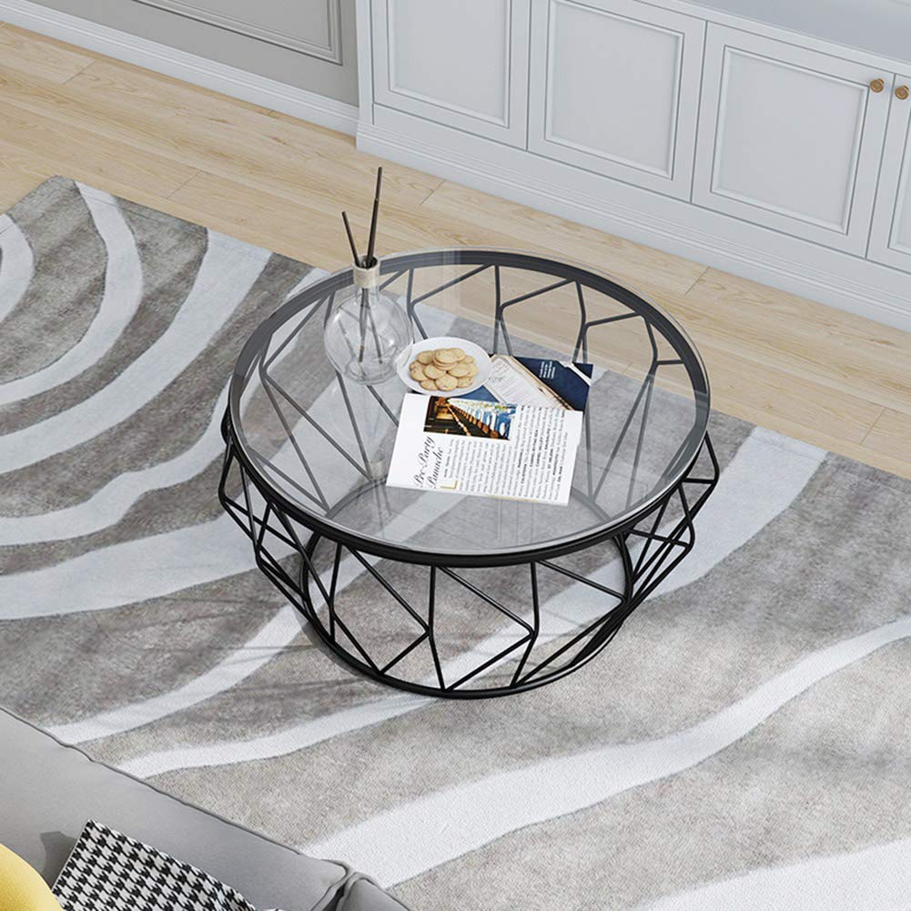 Table Basse Ronde en Verre Trempé MU 60cm avec Roues Castors et Cadre Métal