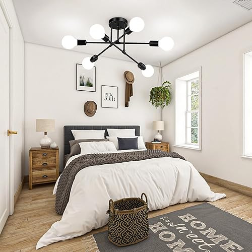 Miniatura 8 de Moderna lámpara de techo Sputnik, 6 luces de 22 pulgadas, de metal industrial de mediados de siglo, montaje semiempotrado para comedor, dormitorio,