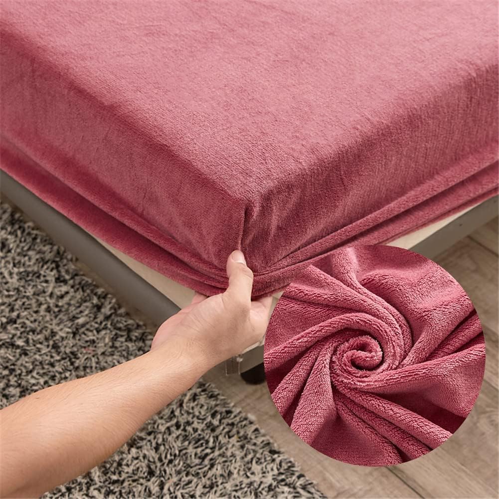 Highdi Fitted Sheet Small Double Velvet, Pink Bed Sheets 30cm Deep Pocket Warm Winter Bedding Fitted Sheet Soft Teddy Fleece Sheets Anti Wrinkle(120X200X30cm)