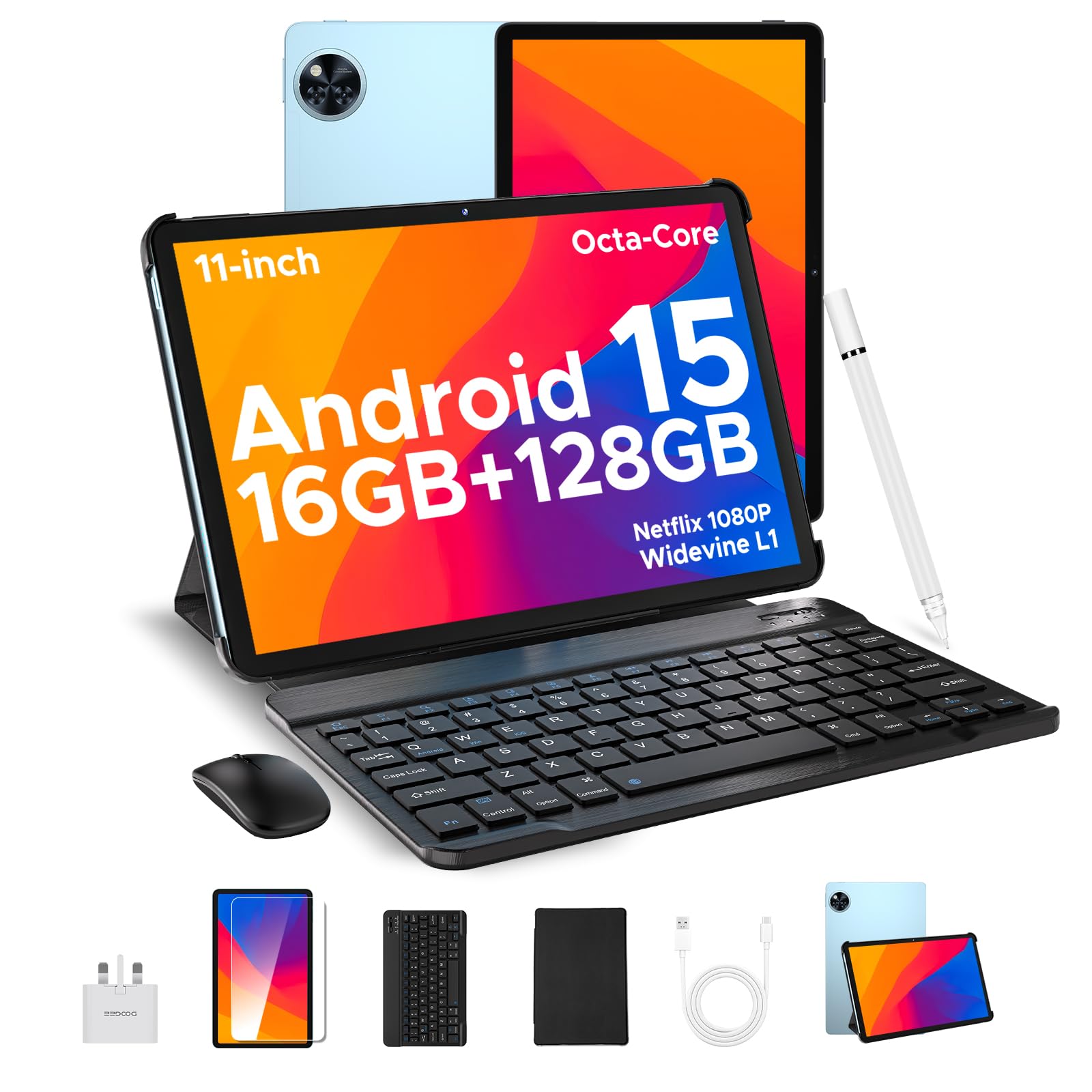 Sponsored Ad β DOOGEE U11 Android 15 Tablet with Keyboard, 16GB RAM 128GB ROM(TF 2TB), 8580mAh Battery, Octa-Core Android Tablets 11 Inch, Widevine L1, 3.5mm Jack, 5G WiFi Tablet with Pen, Mouse & Case - Blue