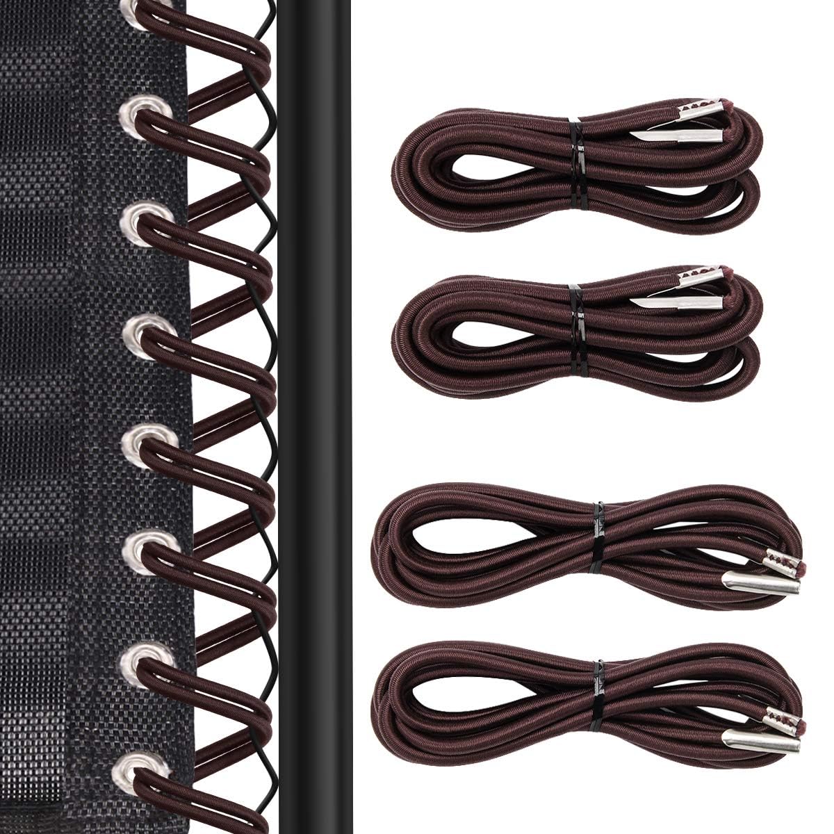 Zero Gravity Chair， Replacement Laces - Antigravity Bungee Elastic Cord Kit for Patio Recliner Repair - 4 Nylon Stretch Cords, Brown-image-2