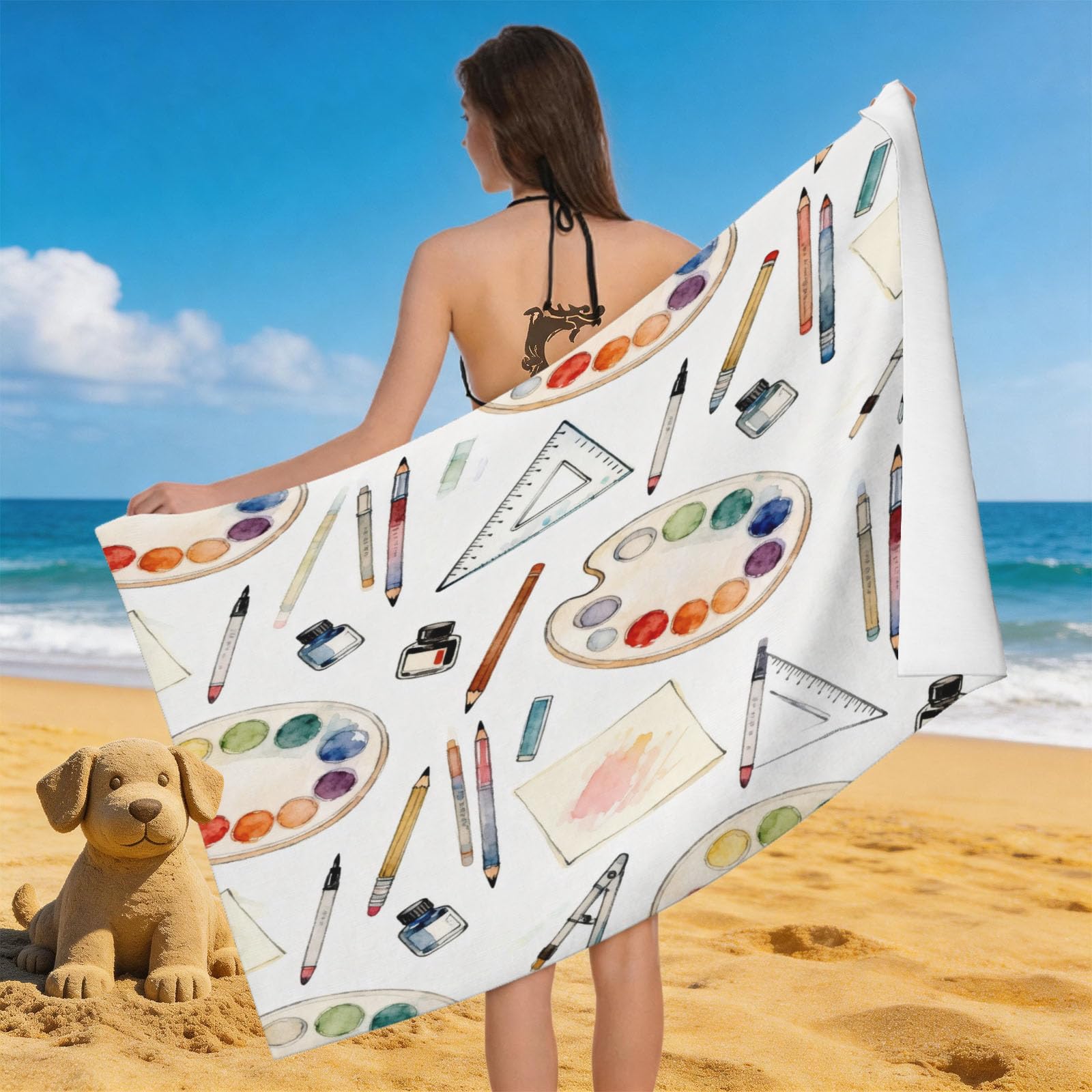 Leichong 3D Paint Palette Beach Towel Large Microfiber Soft Quick Dry for Adults, Teenager Bath Towel Lightweight Soft Absorbent for Travel Swimming Pool Sports, 80 x 160 cm