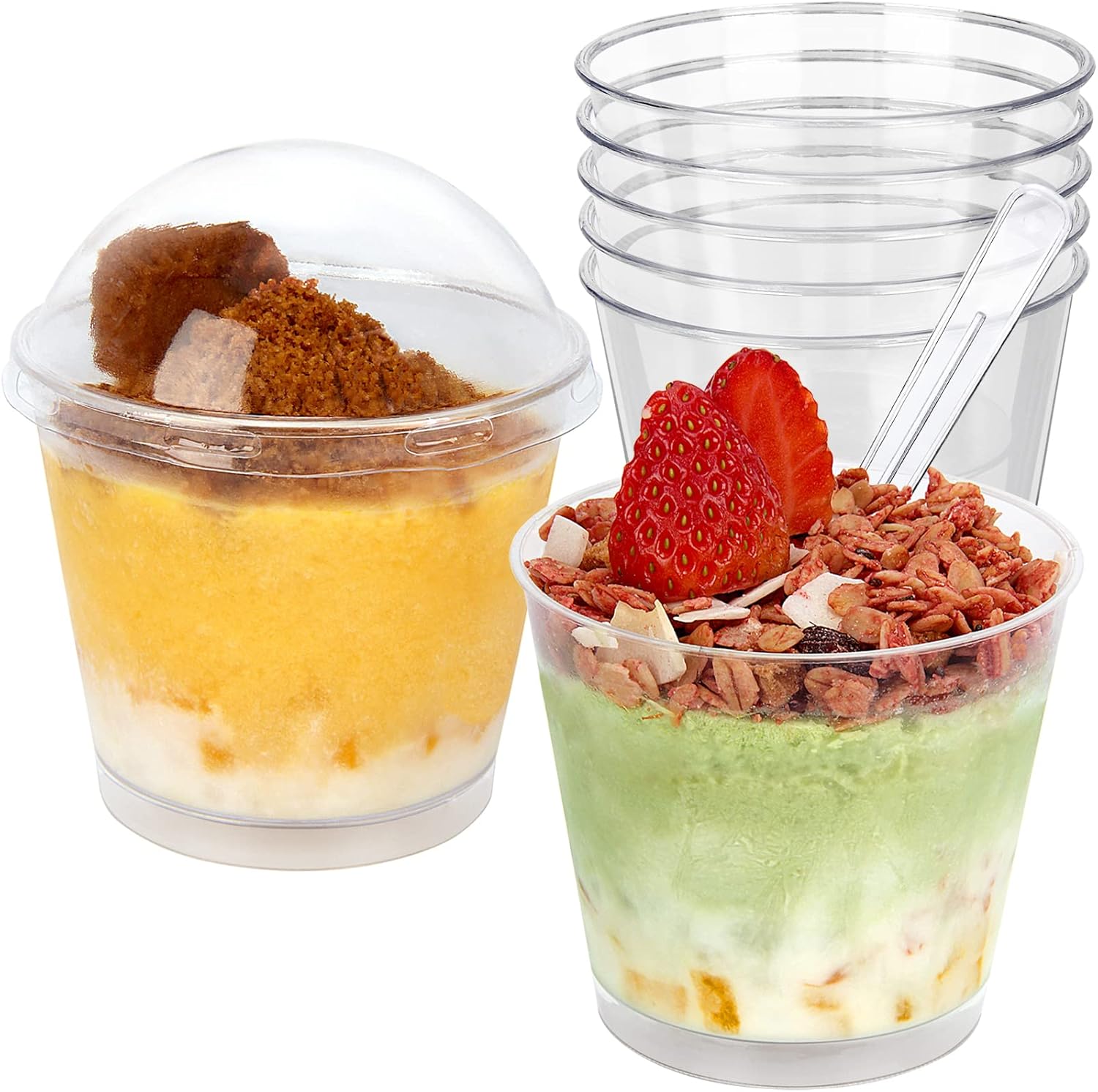 HawHawToys Dessert Cups with Dome Lids and Spoons, 60 Pack