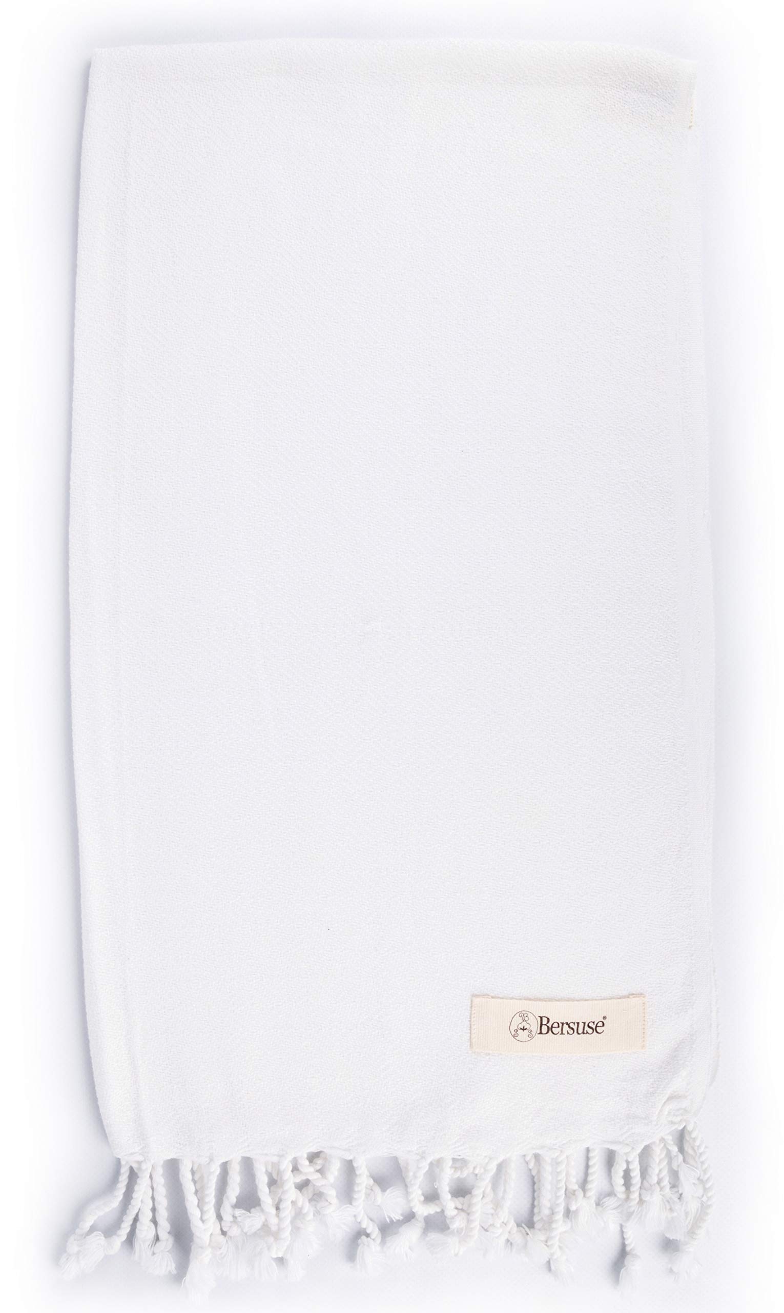 Bersuse 100% Cotton Laodicea Solid Diamond Weave Hand Face Towel Turkish Pestemal Peshtemal Fouta Kitchen Baby Care, 21 x 39 Inches, White by Bersuse