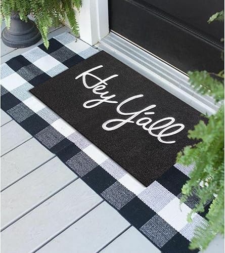Miniatura 2 de Tapete de bienvenida al aire libre con texto en inglés "Hey Y'all" para puerta delantera, con parte trasera de goma, tapete interior de