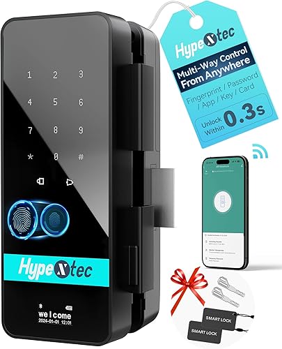 Cerraduras inteligentes de vidrio para puertas de vidrio sin marco, cerrojos de entrada sin llave con control de aplicación WiFi, huella digital,