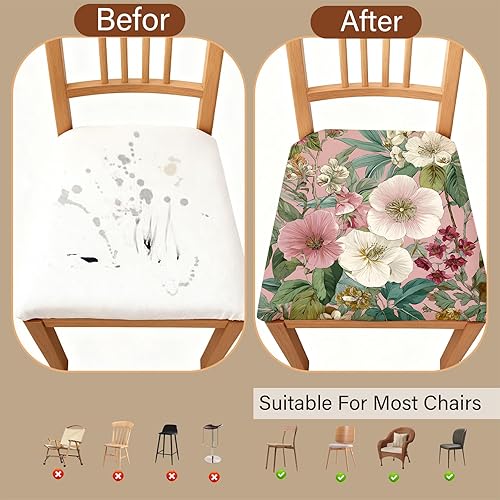 Miniatura 6 de Fundas de asiento para silla, paquete de 4 fundas impermeables elásticas para silla de comedor con lazos elásticos, extraíbles y lavables,