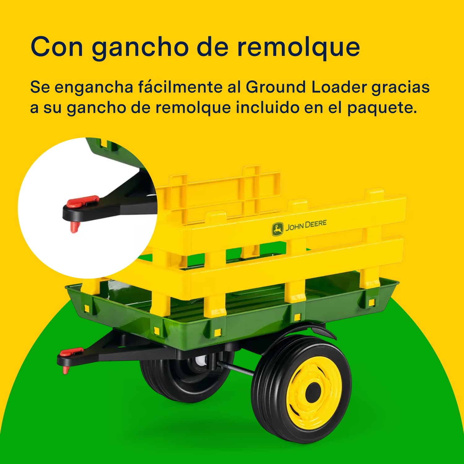 Peg John Deere Stake-Side Trailer, Remolque de Dos Ruedas para Tractor Eléctrico Ground Loader, Capacidad de Carga 10 kg, para Niños a Partir de 2 Años