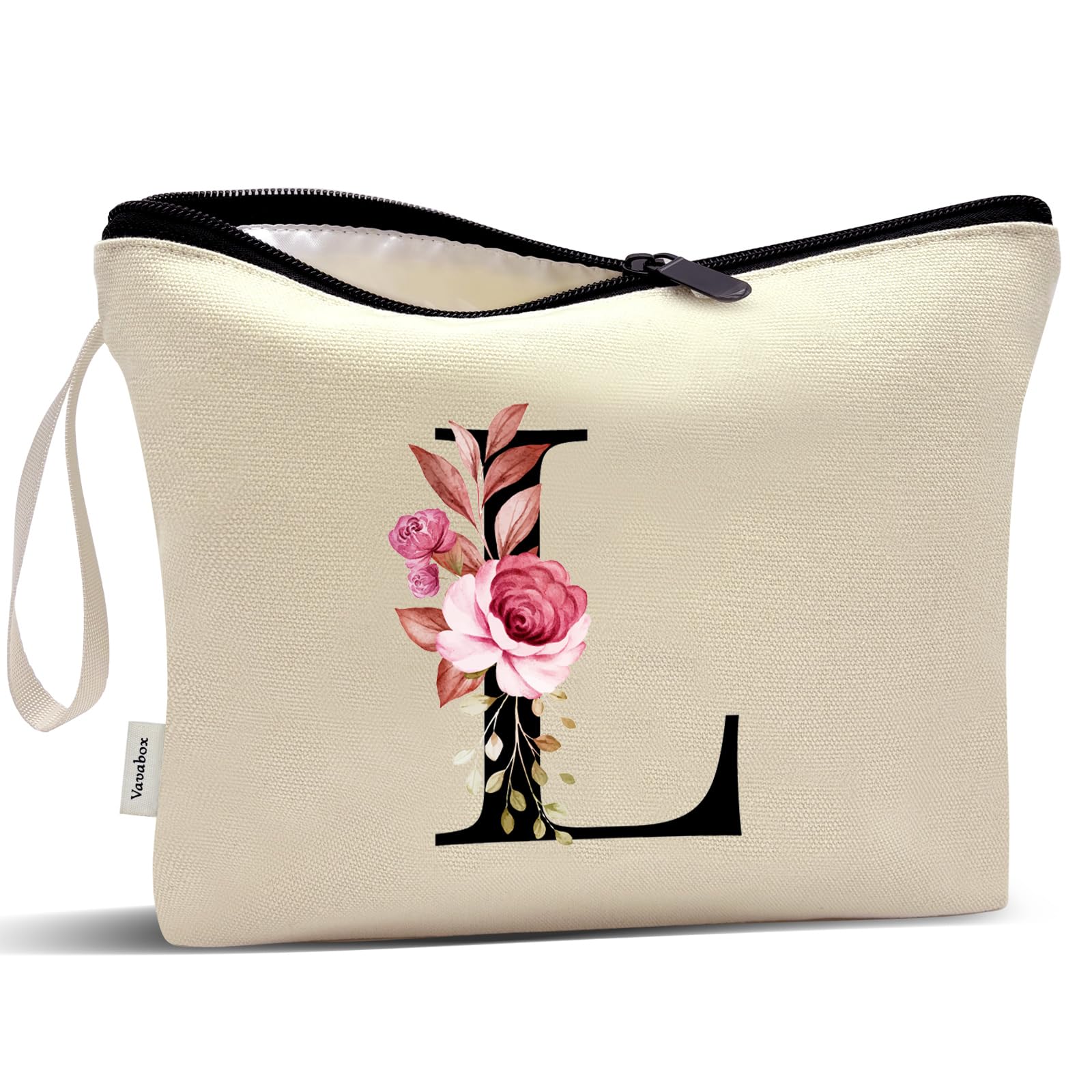 Vavabox A-Z Personalized Makeup Bag, Birthday Gifts for Women Mom, Gifts for Best Friend, Bride Bridesmaid Cosmetic bag (L, Cream Yellow)