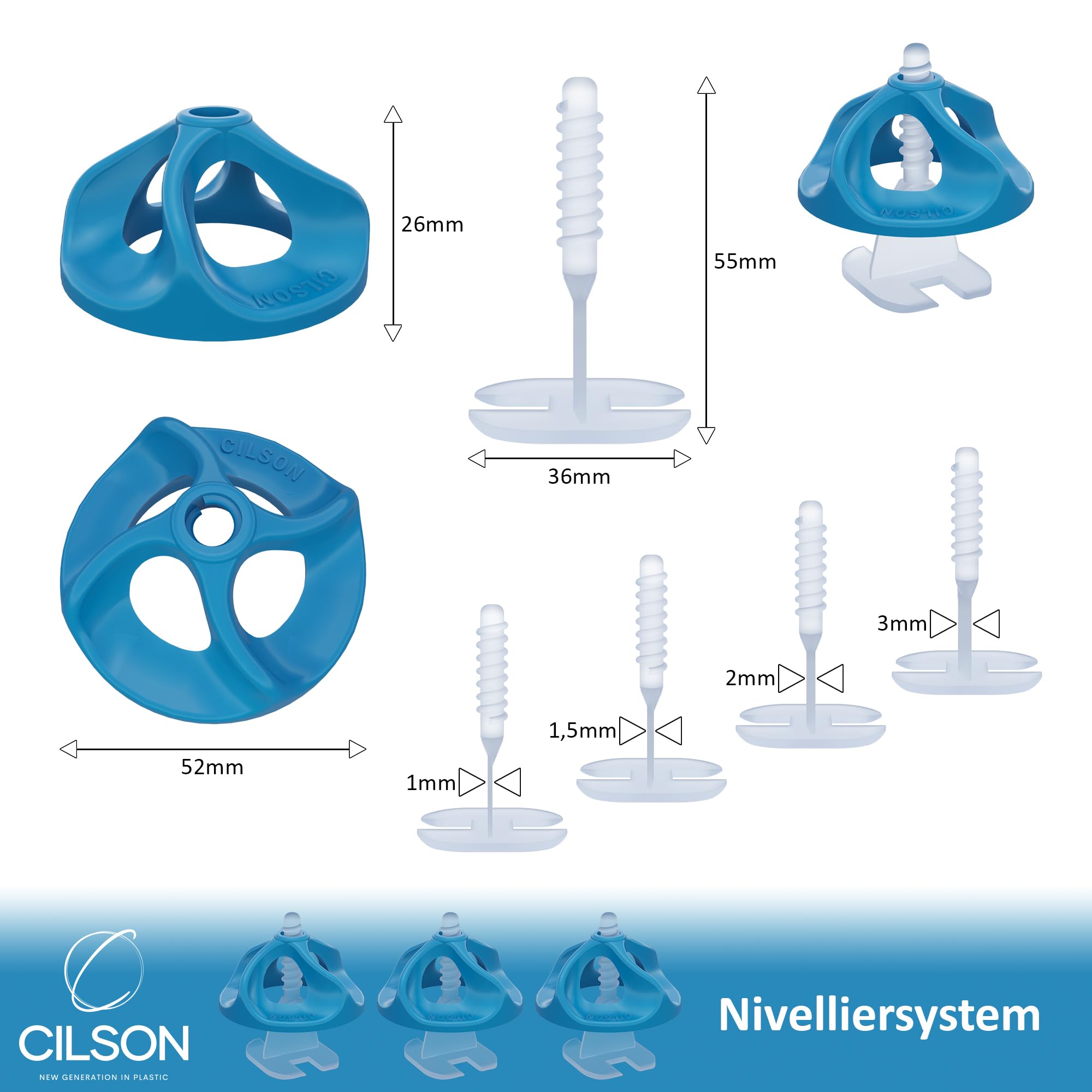 CILSON - Sistema di livellamento per piastrelle Tornado 1,5 mm, kit 500 linguette filettate, attrezzi per piastrelle fino a spessore 18 mm