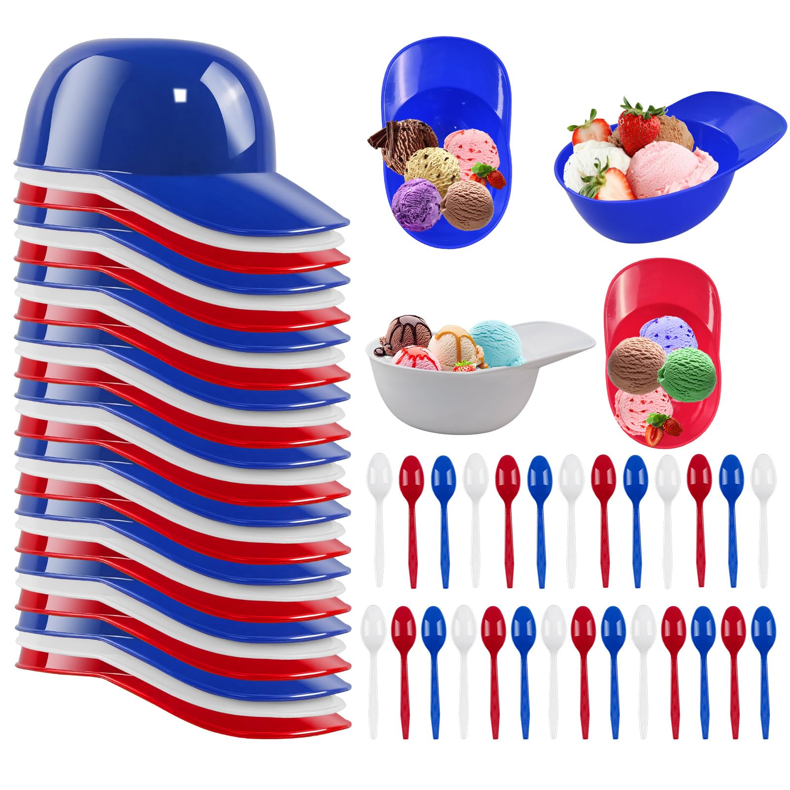 27 Pack Baseball Helmet Ice Cream Snack Bowl and Disposable Taster Spoons Set Mini Baseball Party Favors Small Dessert Ice Cream Bowls Serving Candy Sundae Cups for Ice Cream Sundae Party Supplies