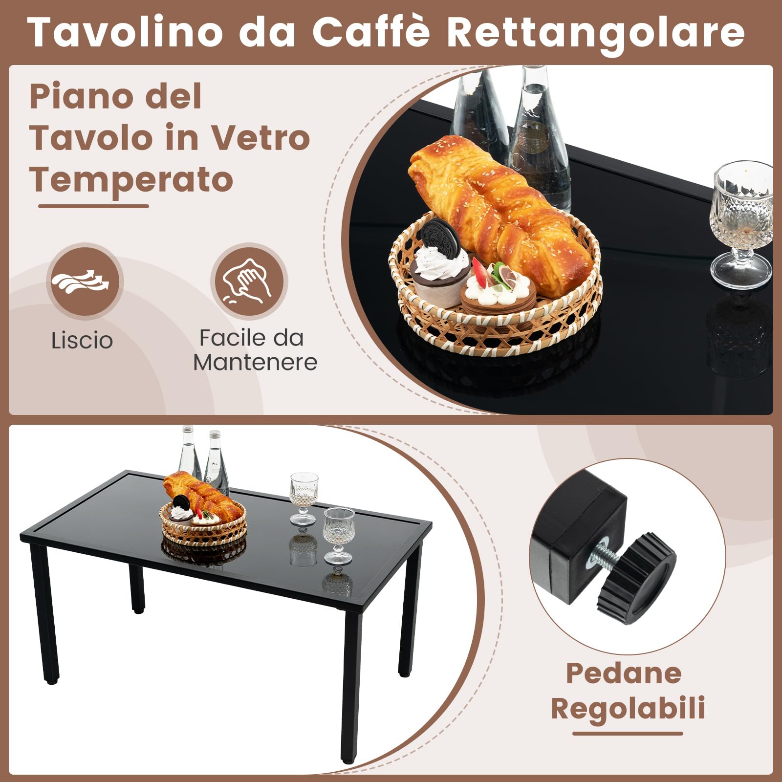 COSTWAY 4 Pezzi Set di Mobili da Giardino, Set di Tavolo e Sedie da Esterno in Intrecciato di Vimini, Set Salotto da Giardino per Balcone Giardino Terrazzo (Marrone)