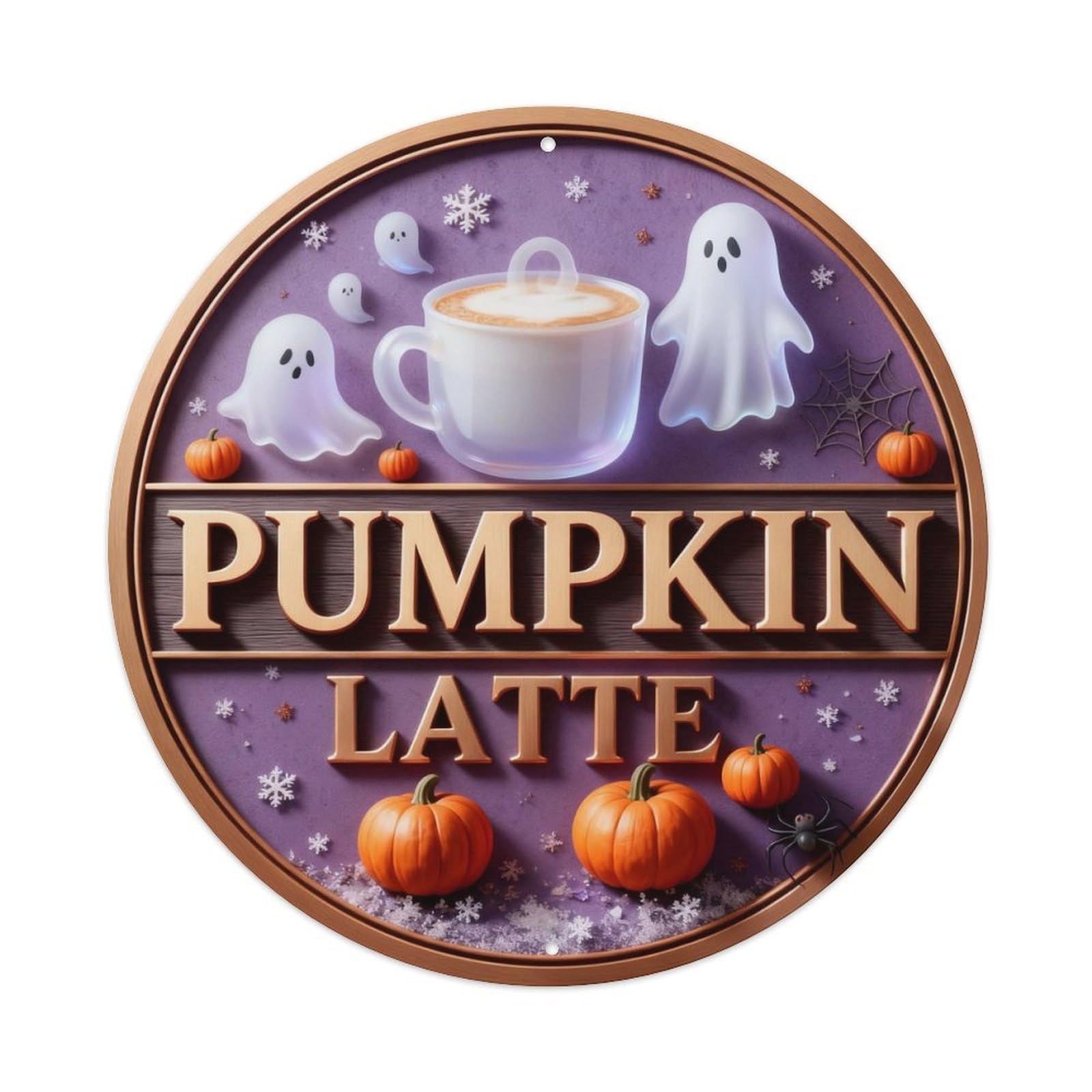 Ghost Pumpkin Latte Metal Tin Sign Plaque