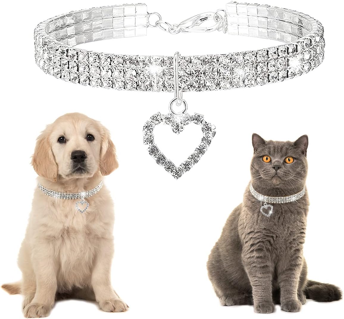 Taozoey Collares del Rhinestone Animal, Collar para Perro con Cristales,Collar de Cristal para Mascotas,Collares de Gato con Diamantes,Collar Ajustable para Mascotas Pequeñas (M, Blanco)
