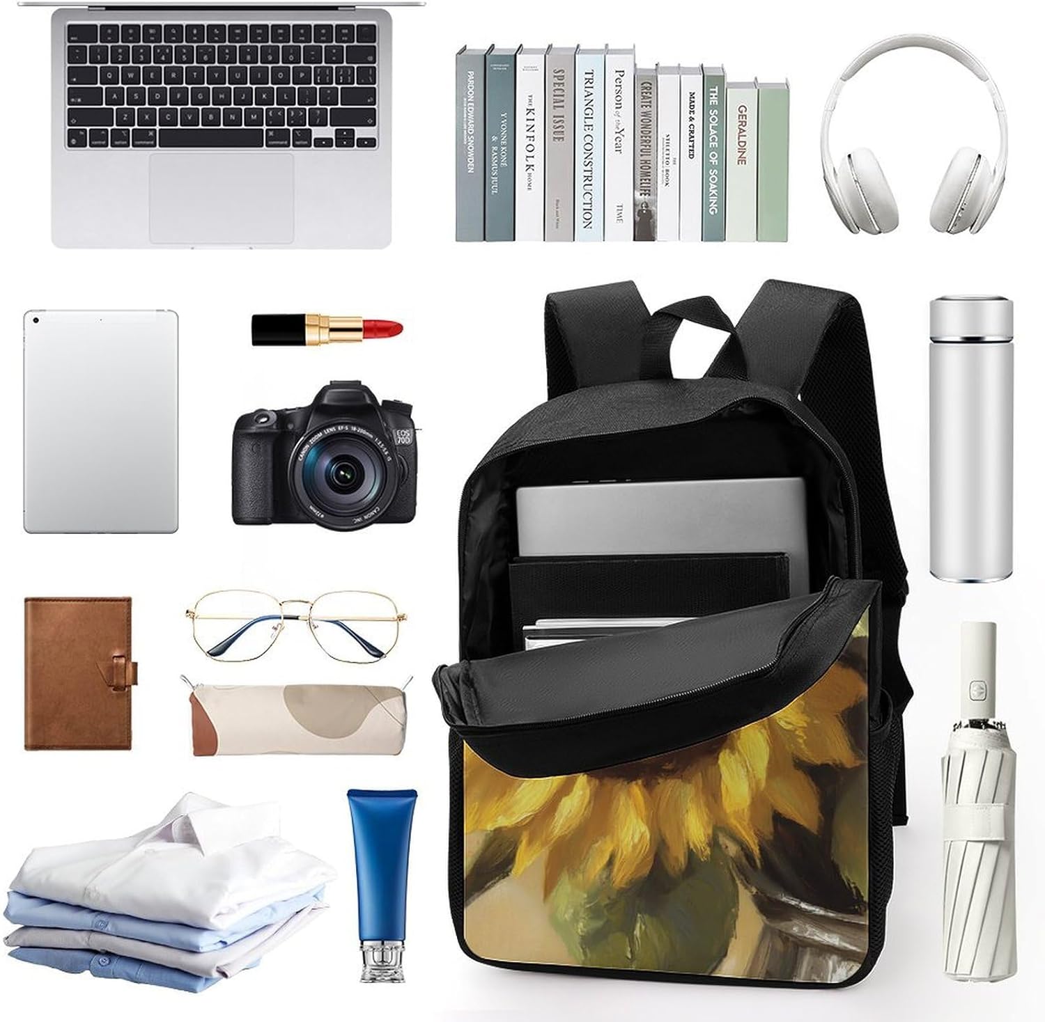 Sunflower Flowers Part Unisex Backpack 17" Casual Daypacks Simple Shoulders Bag for Camping Hiking Travel Gear