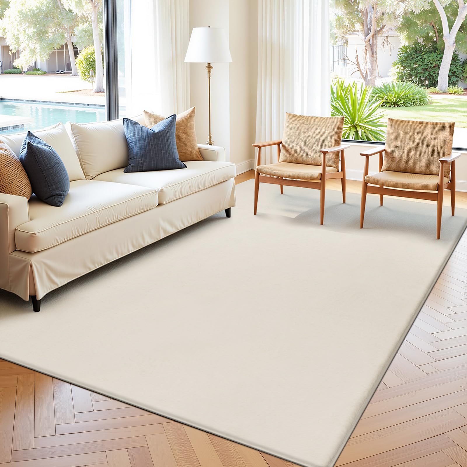SHACOS Creme Teppich Wohnzimmer 80x150 cm Kurzflor Teppich Schlafzimmer Kunstfell Weich Flauschig Wohnzimmerteppich Waschbare Teppiche Modern rutschfest, Felloptik