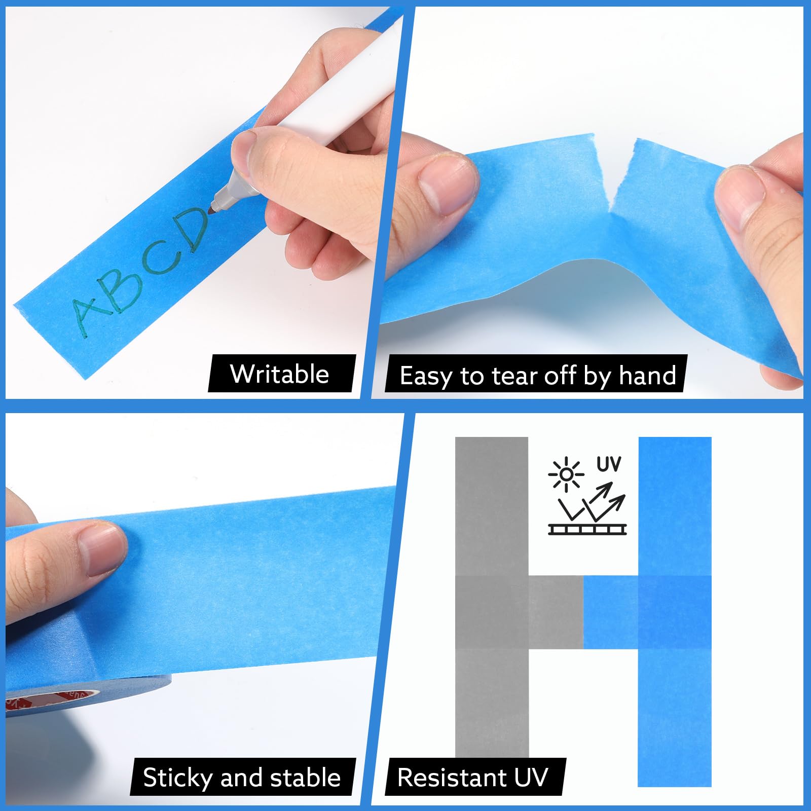 10 rollos de cinta adhesiva de pintor, 48 mm x 50 m, color azul, para trabajos de pintura, resistente al calor, para pintar, renovar