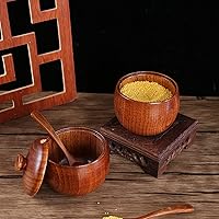 Vista 4 de Juego de 2 tarros de condimentos japoneses, contenedor de condimentos con cuchara de madera y tapa para cocina, cafetería, bar, hogar