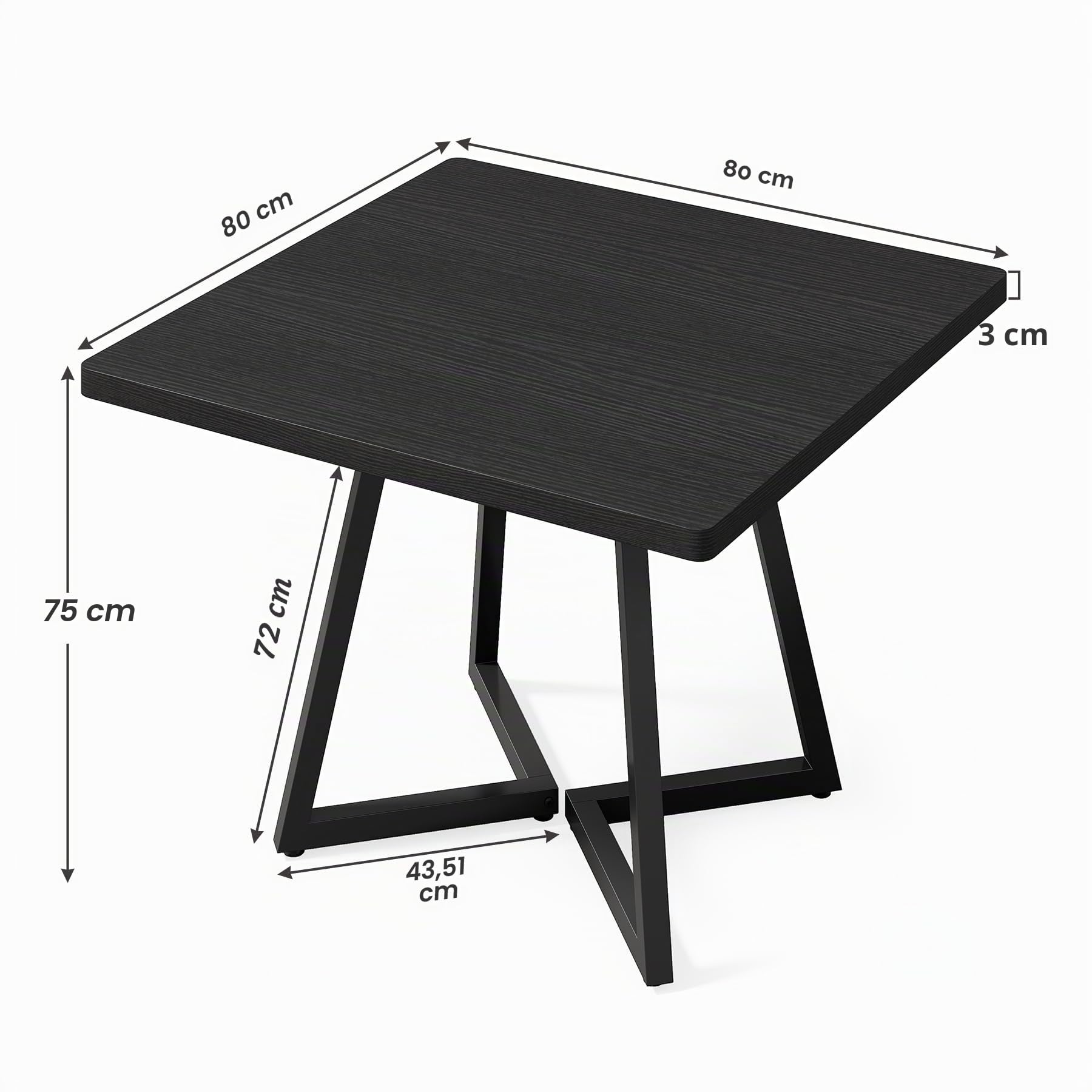 LITTLE TREE 80 cm Kleiner Esstisch für 4 Personen, quadratischer Esstisch für kleinen Raum, Esszimmertische, schwarzer Holz-Küchentisch mit Metallbeinen, moderner Freizeit-Café-Tisch für Wohnung