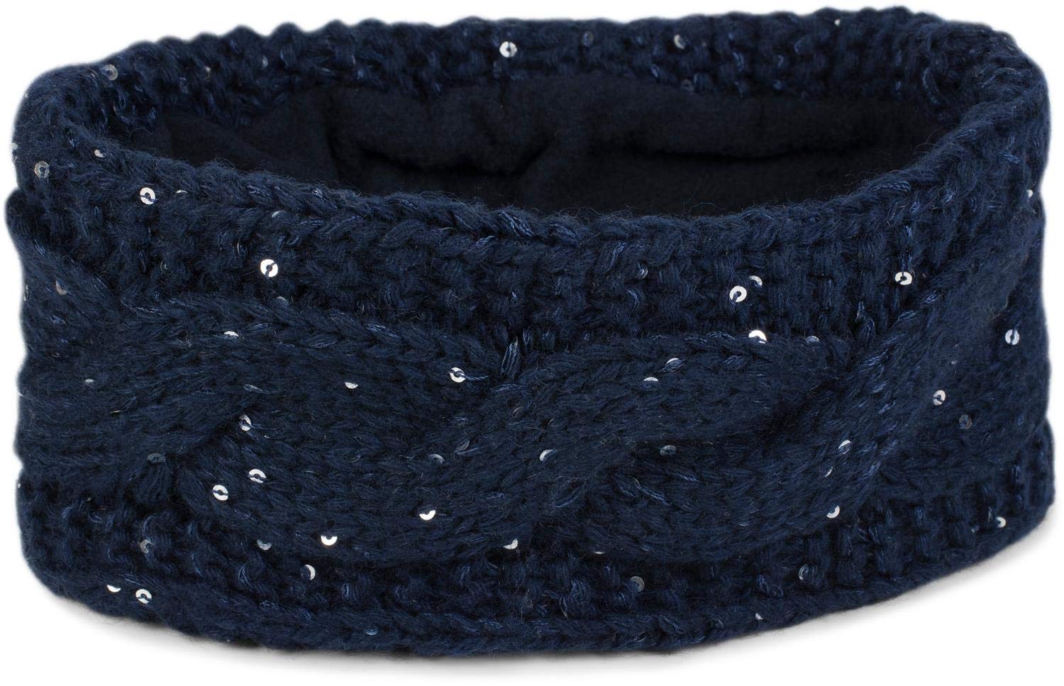 styleBREAKER Women Browband coarse knit with plait pattern and sequins, warm fleece lining, hair band, headband 04026002