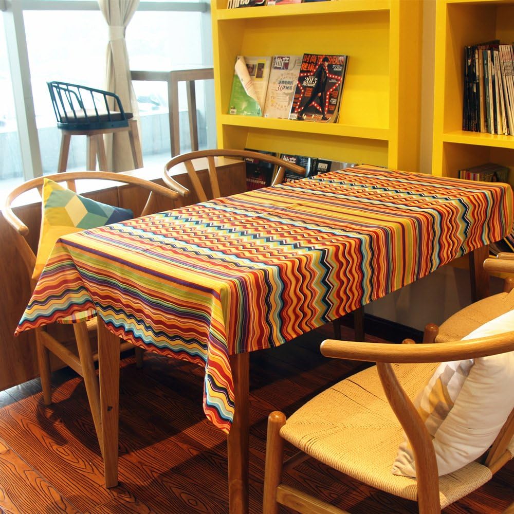 Colorized Stripe Spectrum Fashion Theme Polyester Fibre Terylene Material Tablecloth for Rectangle Tables Cover Wipe Clean Waterproof Oilproof Mildewproof Skidproof Stain resistant.(140x220cm)