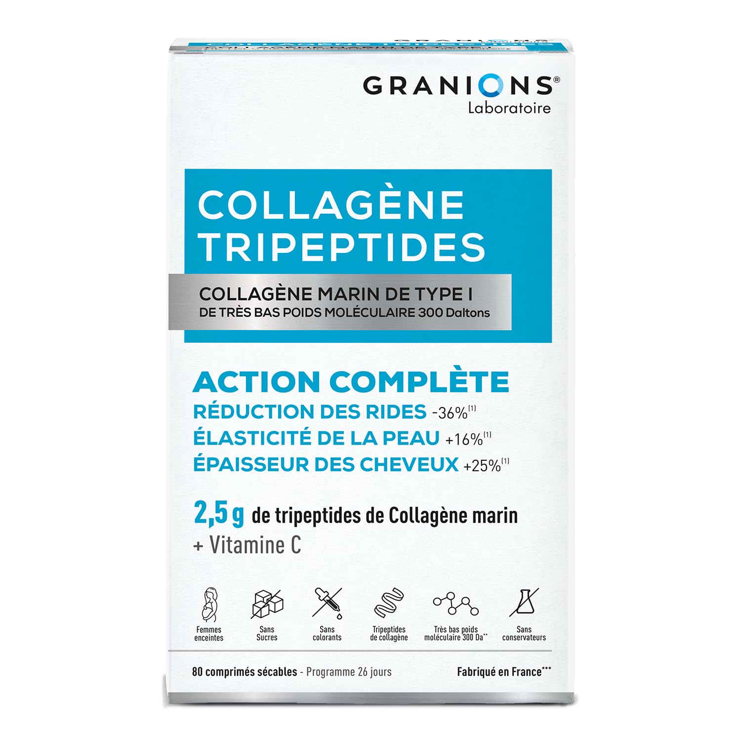 Granions - Collagene Marin Tripeptides - Collagene - Vitamine C - 80 Cp