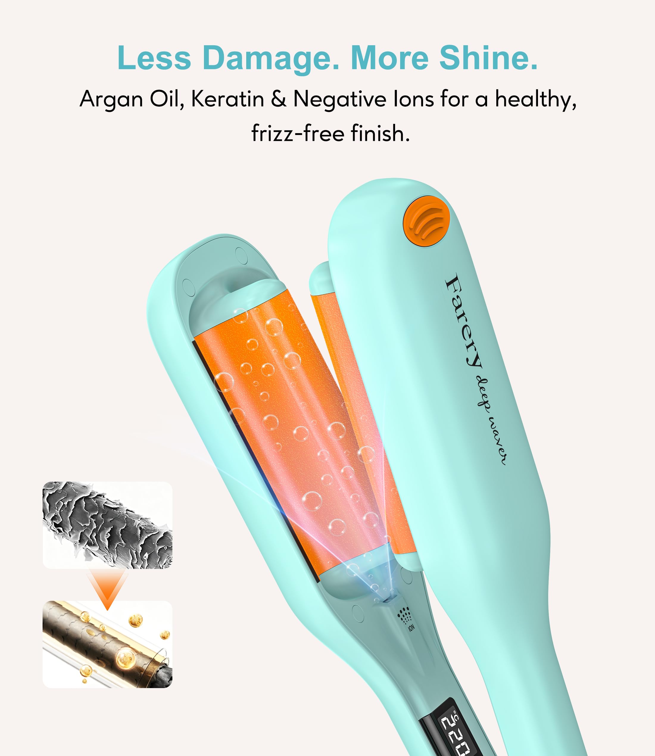 Ondulador de cabello Farery de 25 mm – Rizador de ondas profundas con tecnología iónica, tres tubos con calor uniforme y cable giratorio 360° para crear ondas playeras de forma segura y sencilla.