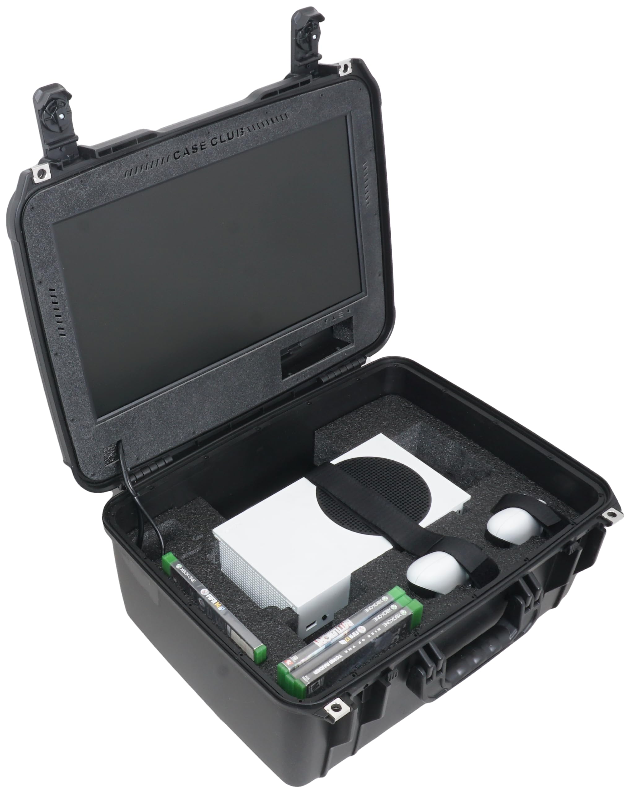 Case Club Stazione di gioco per Xbox Series X o S – Viene fornita con monitor da 18,5 pollici, ventole di raffreddamento e altoparlanti integrati, adatta per console, controller e giochi, che non sono