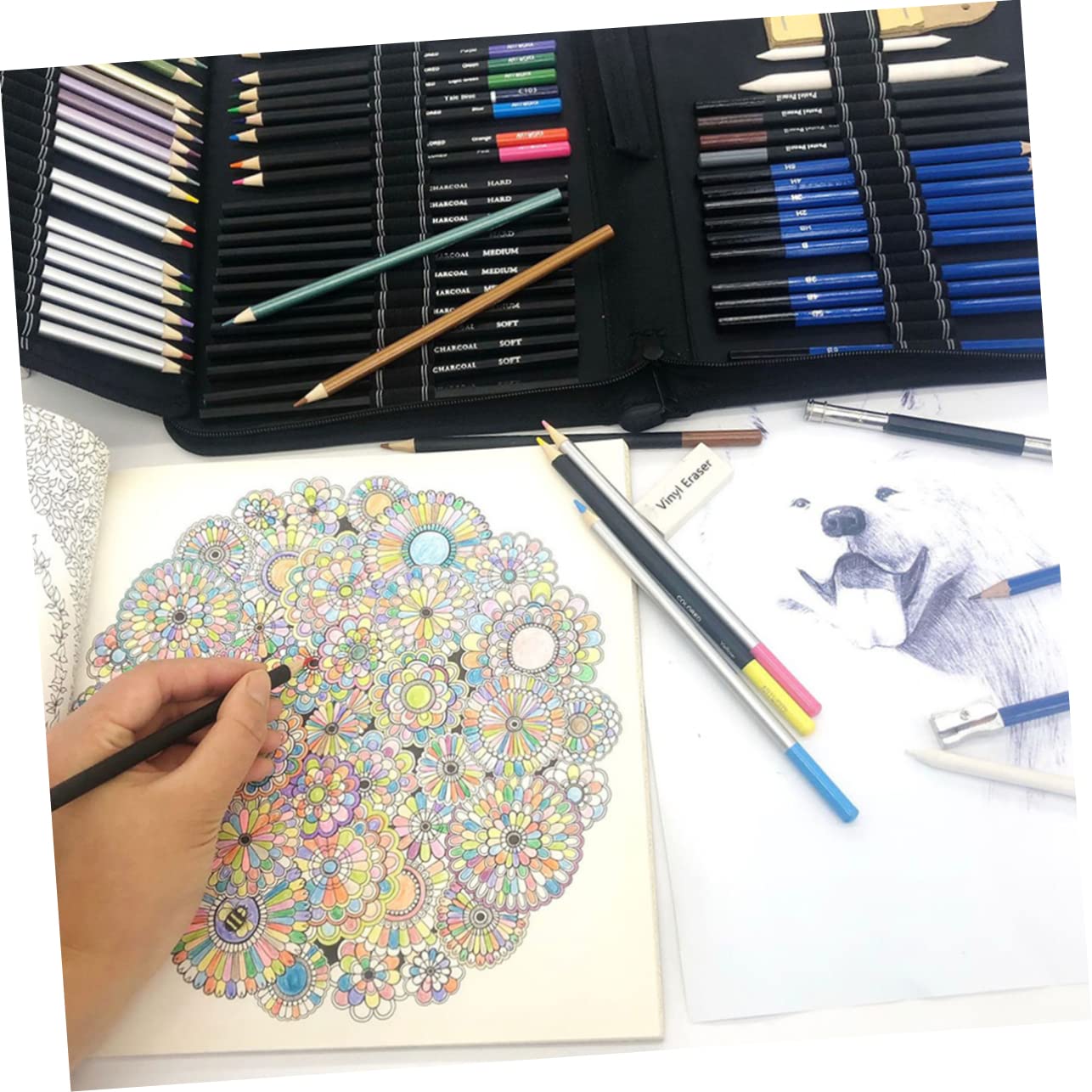 Kit de Crayons à Dessin Professionnels pour Étudiants en Art 72 Pièces Noir