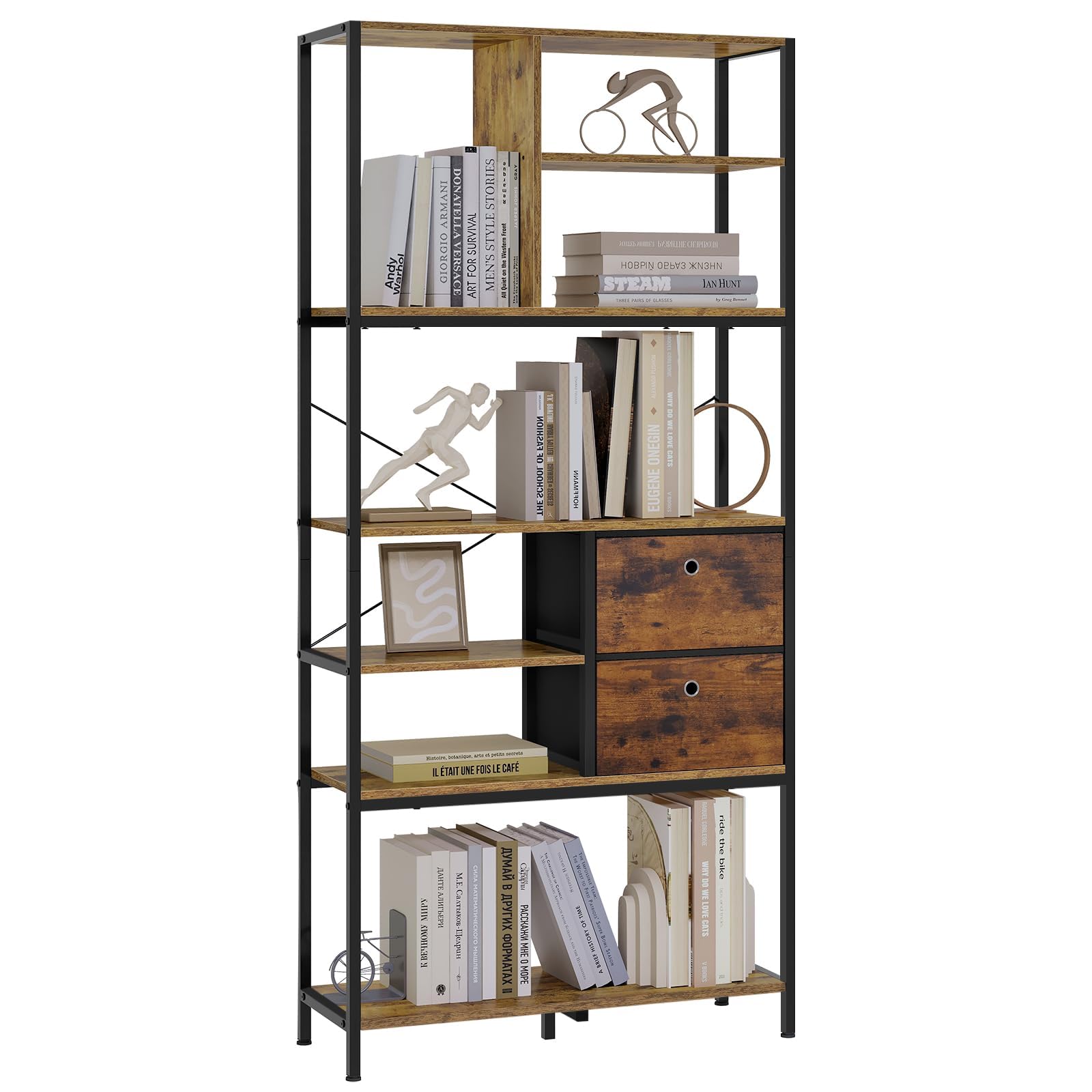 eSituro Bibliothèque Industriel 7 Niveaux 2 Tiroirs 84x30x180 cm