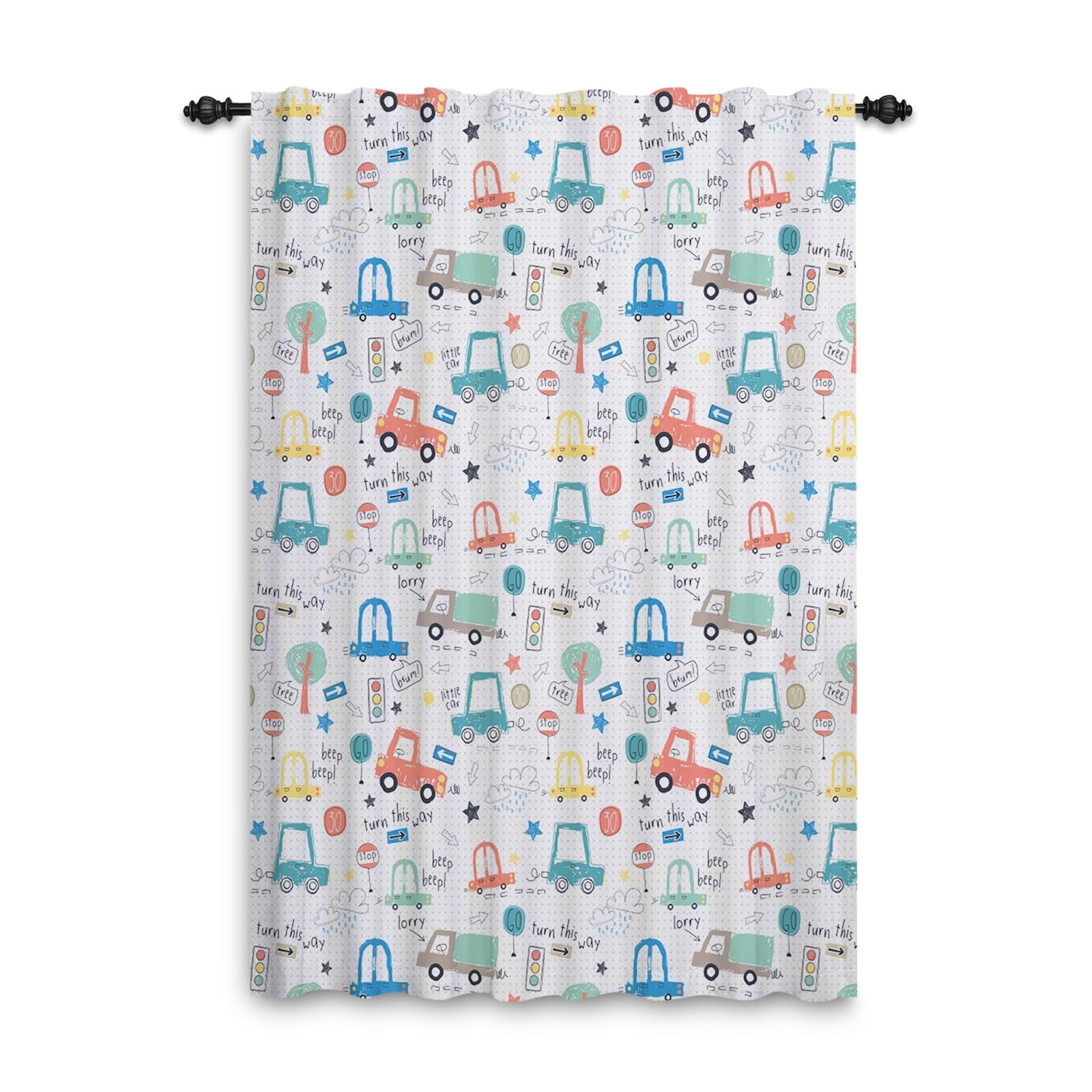ggaimwf Cartoon Car Curtains Colorful Vehicle Traffic Light Painting Curtains for Kids Bedroom Window Drapes Rod Pocket Boys Playroom Nursery Living Room Back Tab Tier Curtains 107x160cm 1 Panel