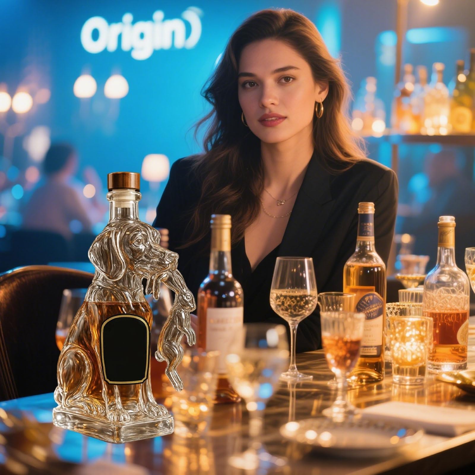 Karafka, 320 ml, butelka whisky z psem i królikiem, pusta karafka do wina motywem zwierząt 3D(C)