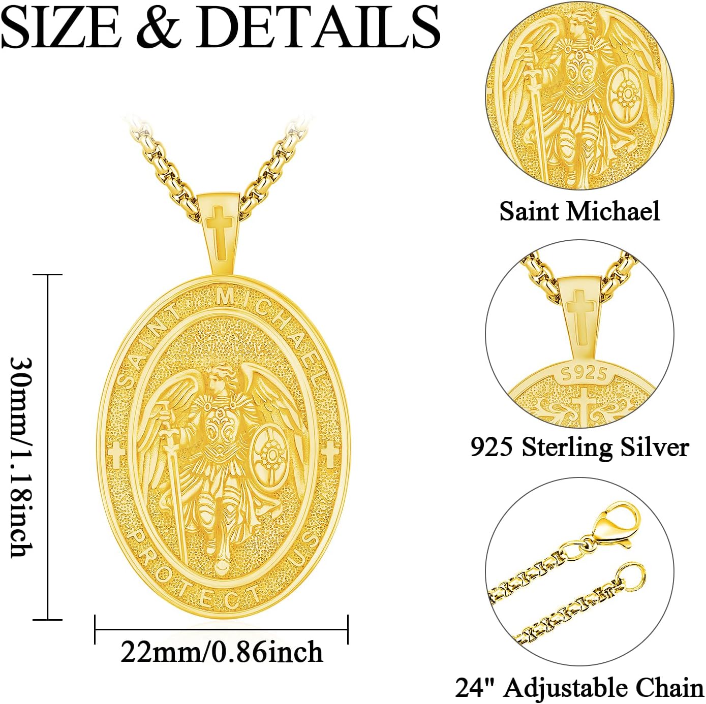 Odinstone S925 Sterling Silver Patron Saint Religious Necklace St Michael/St Christopher Pendant Protect Us Medal Amulet Religious Jewelry for Men Women,with 22"+2" Stainless Steel Chain - Image 2