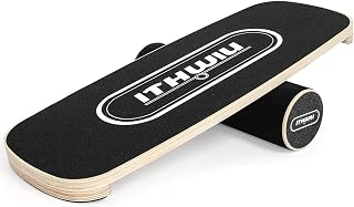 Wooden Balance Board Training Board Black | Body control trainer non-slip surface, balance board with wheels, easy to store