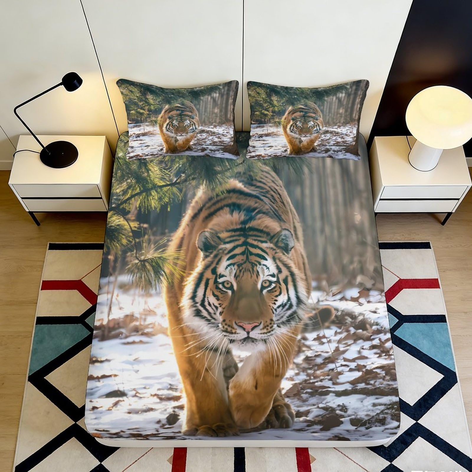 Pnayamiorkfel Style-10 3D Printed Wild Tiger Fitted Sheet Microfiber Soft Anti-Slip Forest Bed Cover For Bedroom Guest Room Decor 90X200x25cm
