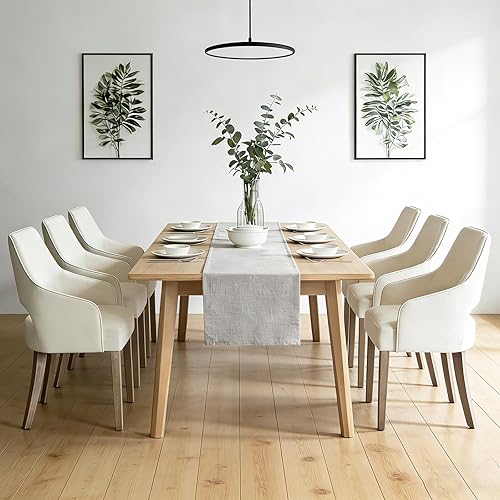 Miniatura 9 de Juego de 6 sillas de comedor de lino, sillas de cocina tapizadas de granja, sillas laterales con patas de madera para sala de estar, comedor, Lino,